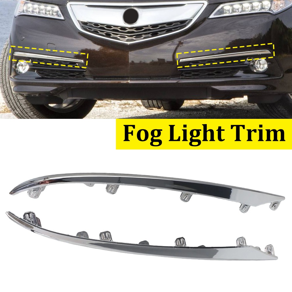 Pair Front Bumper Fog Light Trims Chrome Molding Fit 2015 2016 2017 Acura TLX