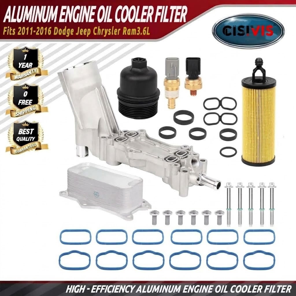 Aluminum Engine Oil Cooler Filter Housing Fit 11-16 Chrysler Dodge Jeep Ram 3.6L
