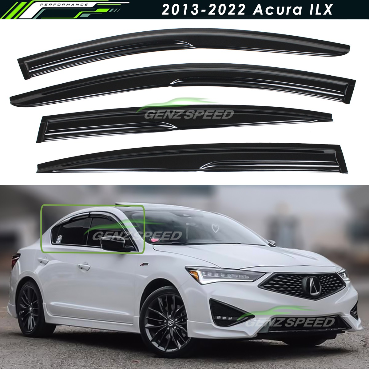 For 2013-2020 Acura ILX JDM Wavy Mugen Style Window Visors Rain Guards Vents For 2013-2020 Acura ILX JDM Wavy Mugen Style Window Visors Rain Guards Vents