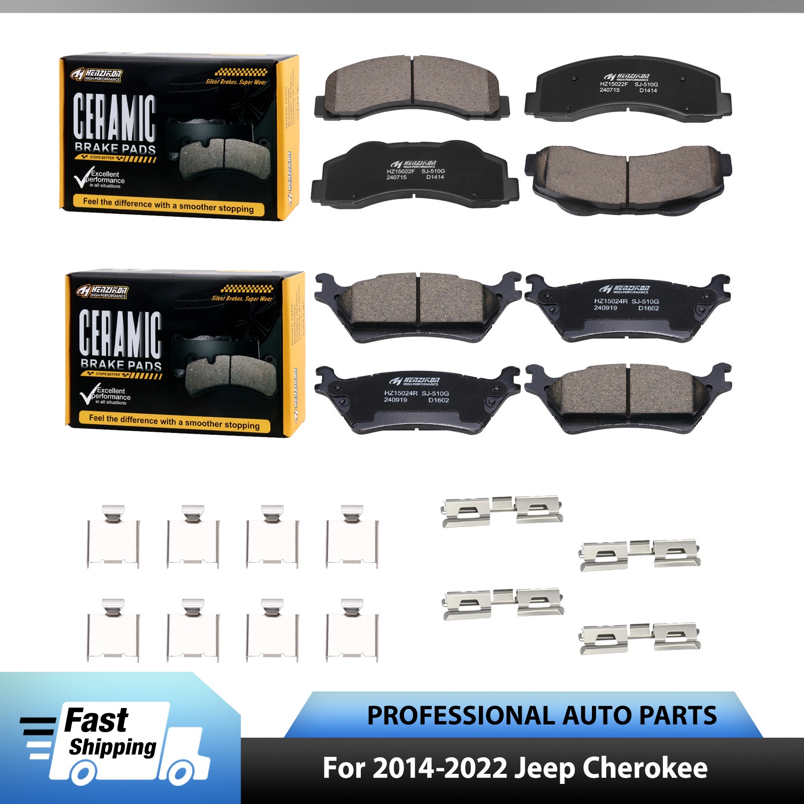 8pcs Front & Rear Ceramic Brake Pads For 2014-2022 Jeep Cherokee 3.2L 2.4L 2.0L