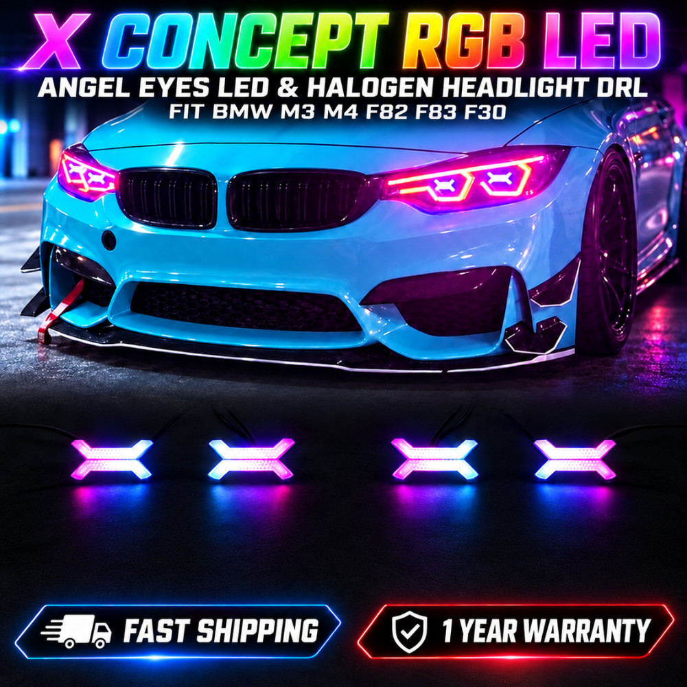 X Concept RGB LED Angel Eyes LED&Halogen Headlight DRL Fit BMW M3 M4 F82 F83 F30