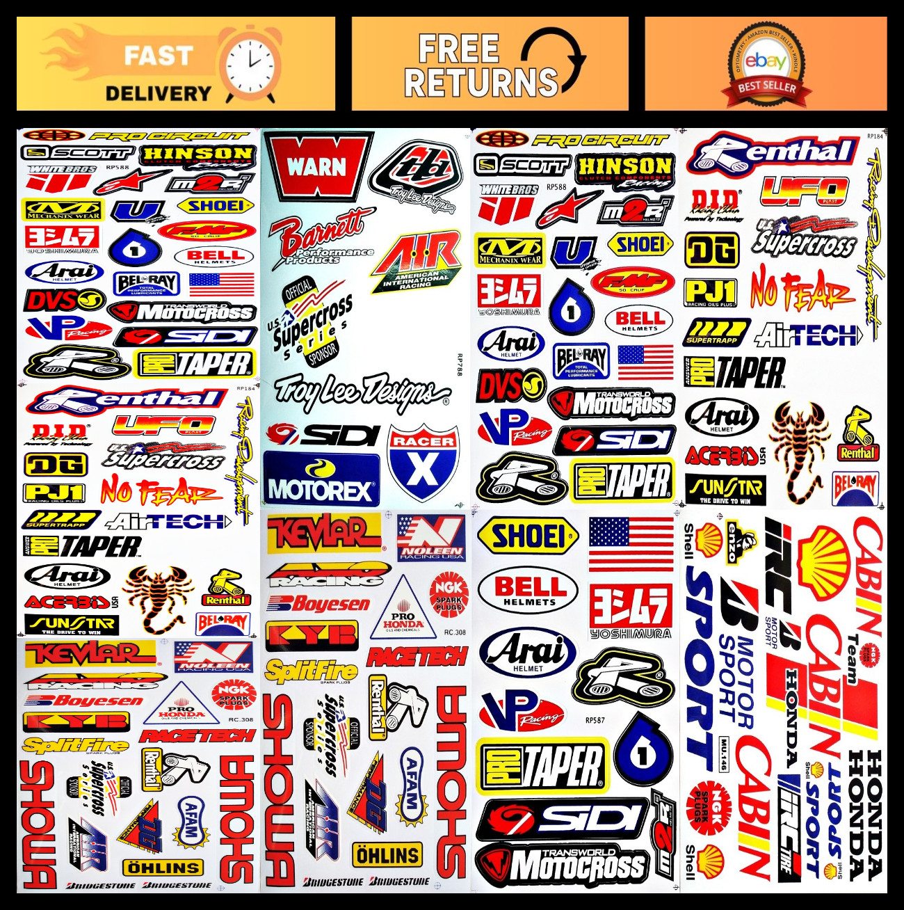 Dirt Bike Motocross ATV Lot - 6 Vinyl Decals Stickers for Supercross Racing