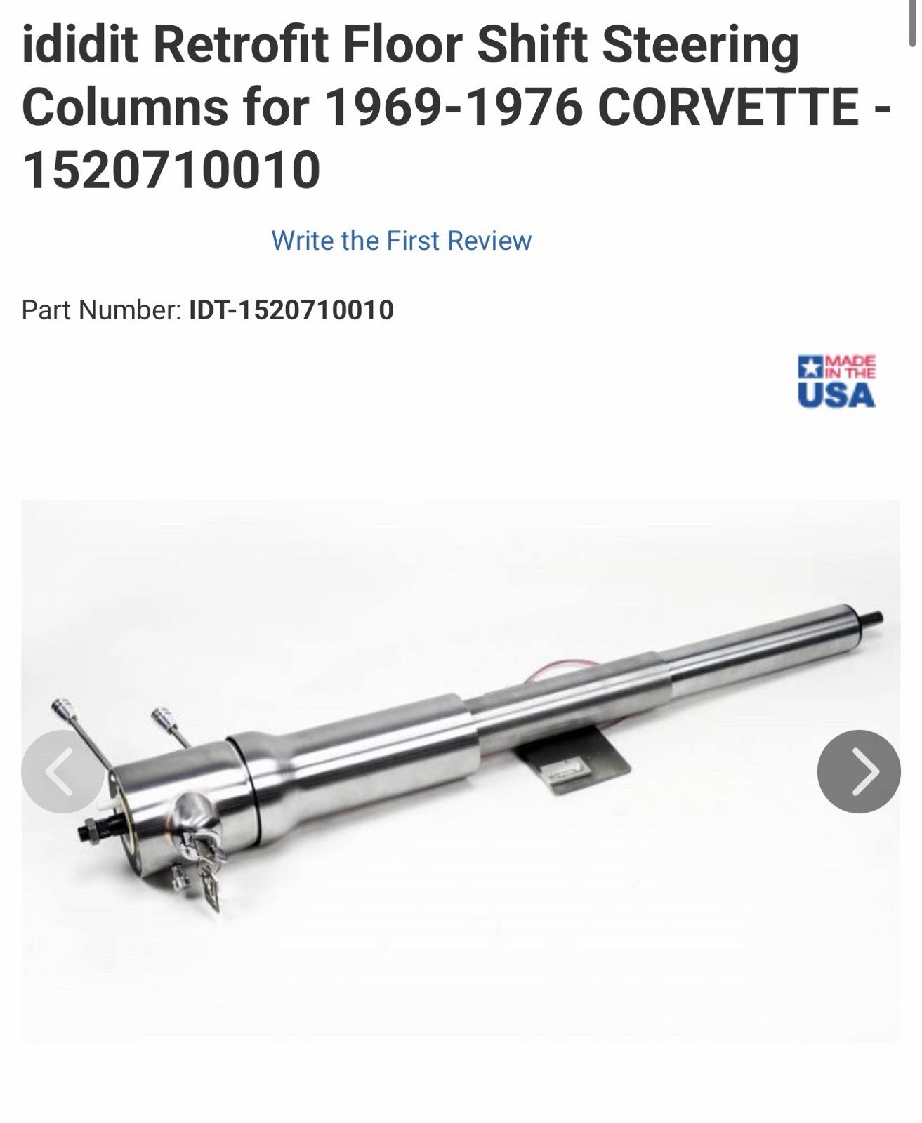 IDIDIT for Retrofit 69-76 Corvette Tilt Floor Shift w/Ignition Steel - Paintable