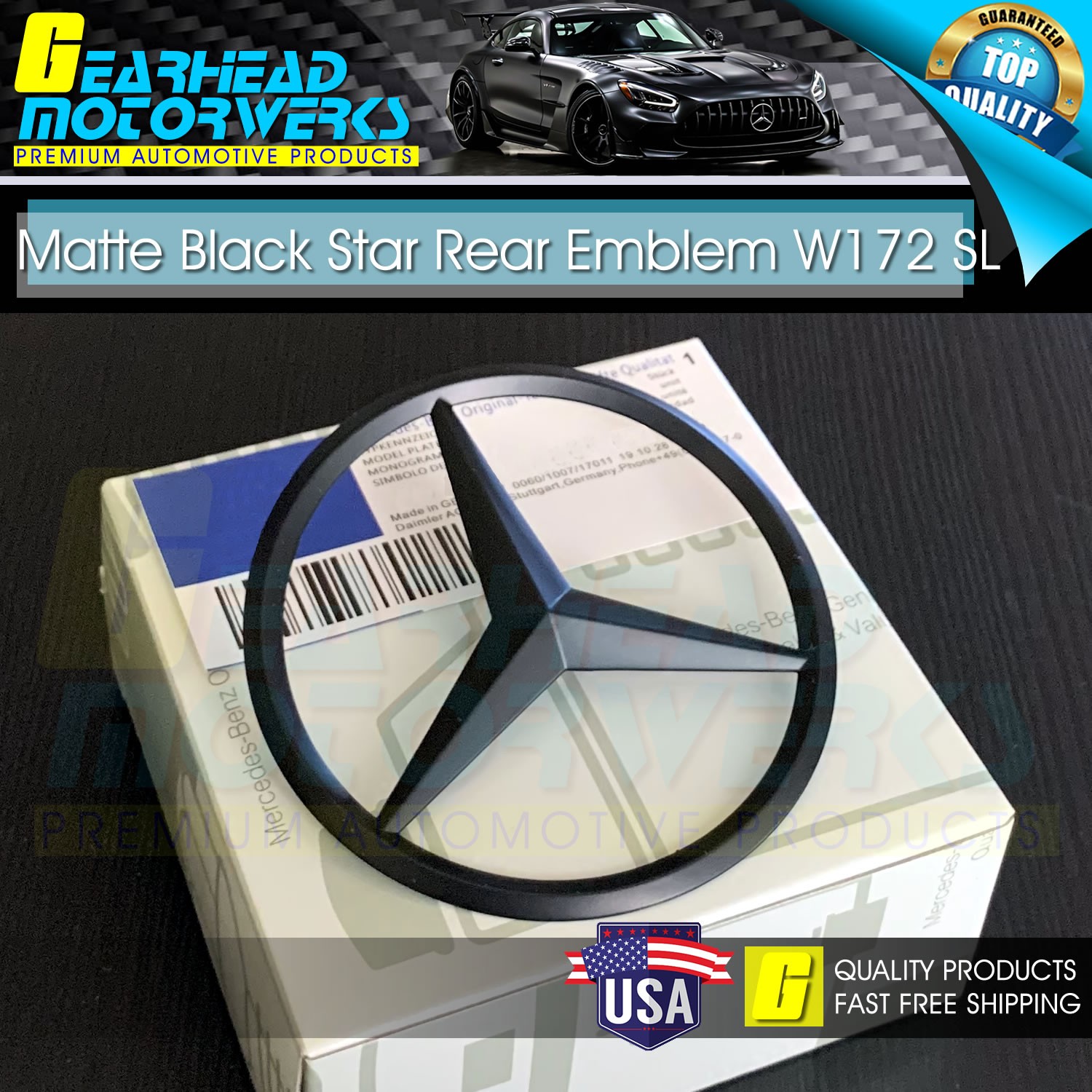 W172 SLK Matte Black Star Trunk Emblem Mercedes AMG SLK 55 SLC Rear Logo Badge