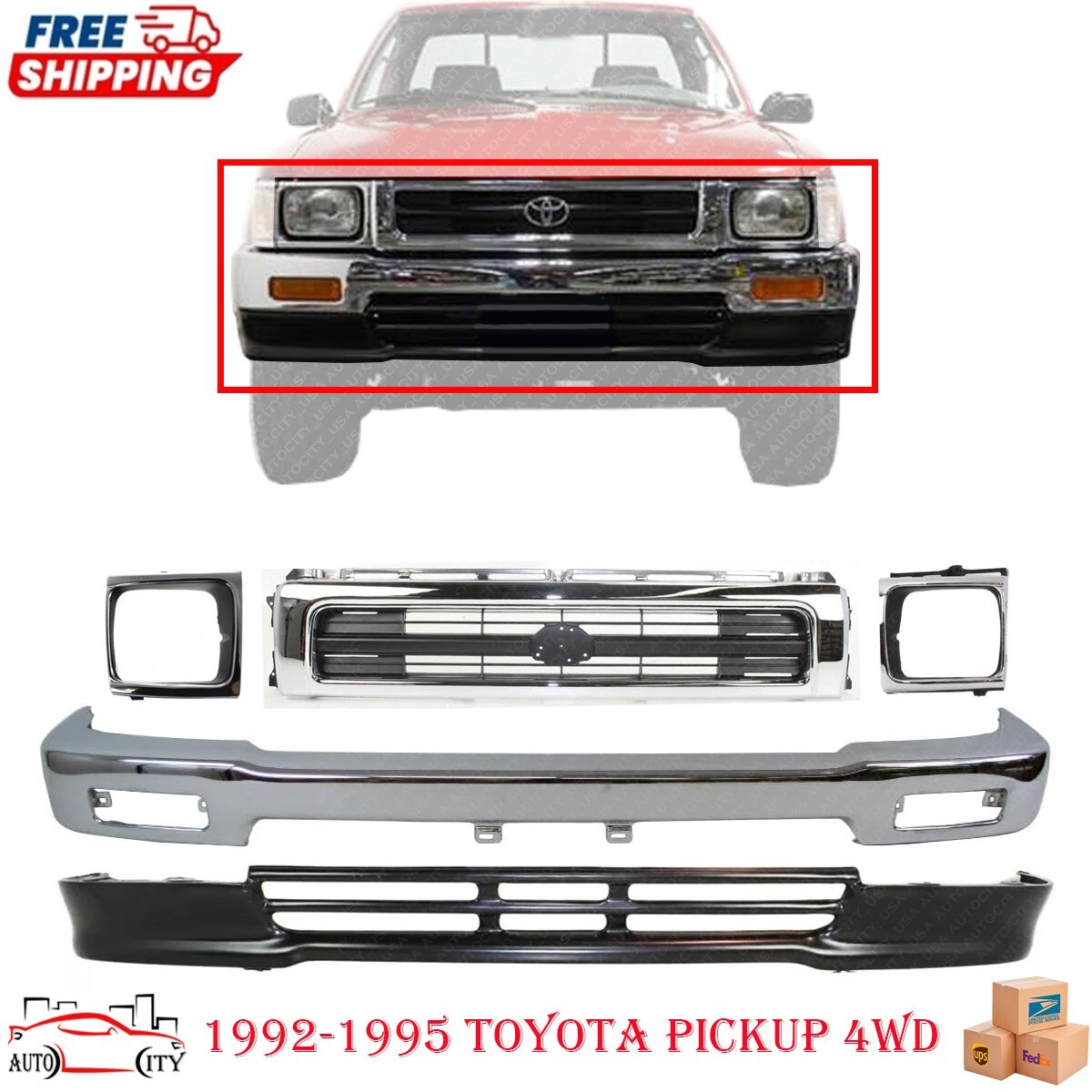 New Chrome Bumper Valance Grille Headlight Bezel for 1992-1995 Toyota Pickup 4wd New Chrome Bumper Valance Grille Headlight Bezel for 1992-1995 Toyota Pickup 4wd