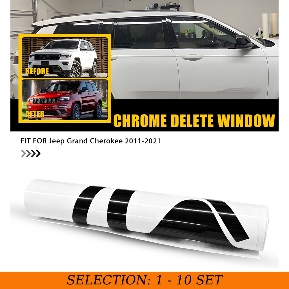 1-10Set Chrome Delete Window Vinyl Sticker For Jeep Grand Cherokee 2011-21 Black