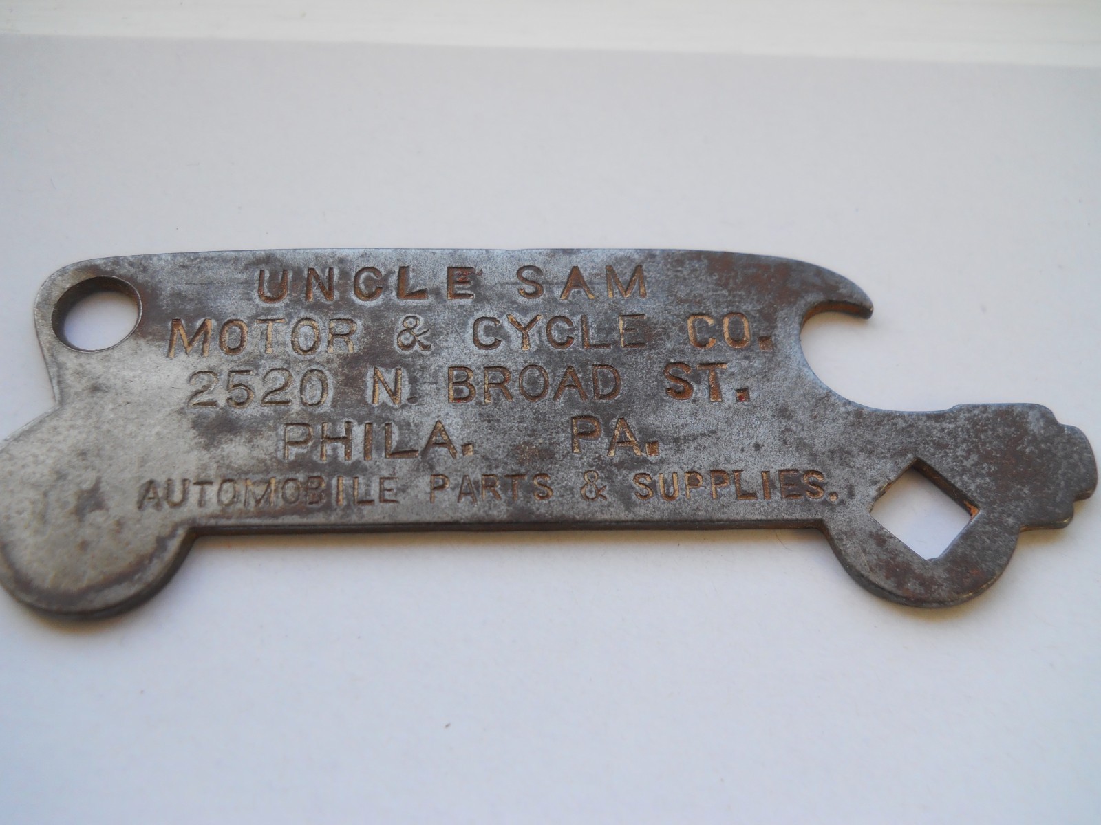 antique key fob multi tool UNCLE SAM MOTOR & CYCLE Co PAT. date Nov. 7, 1911