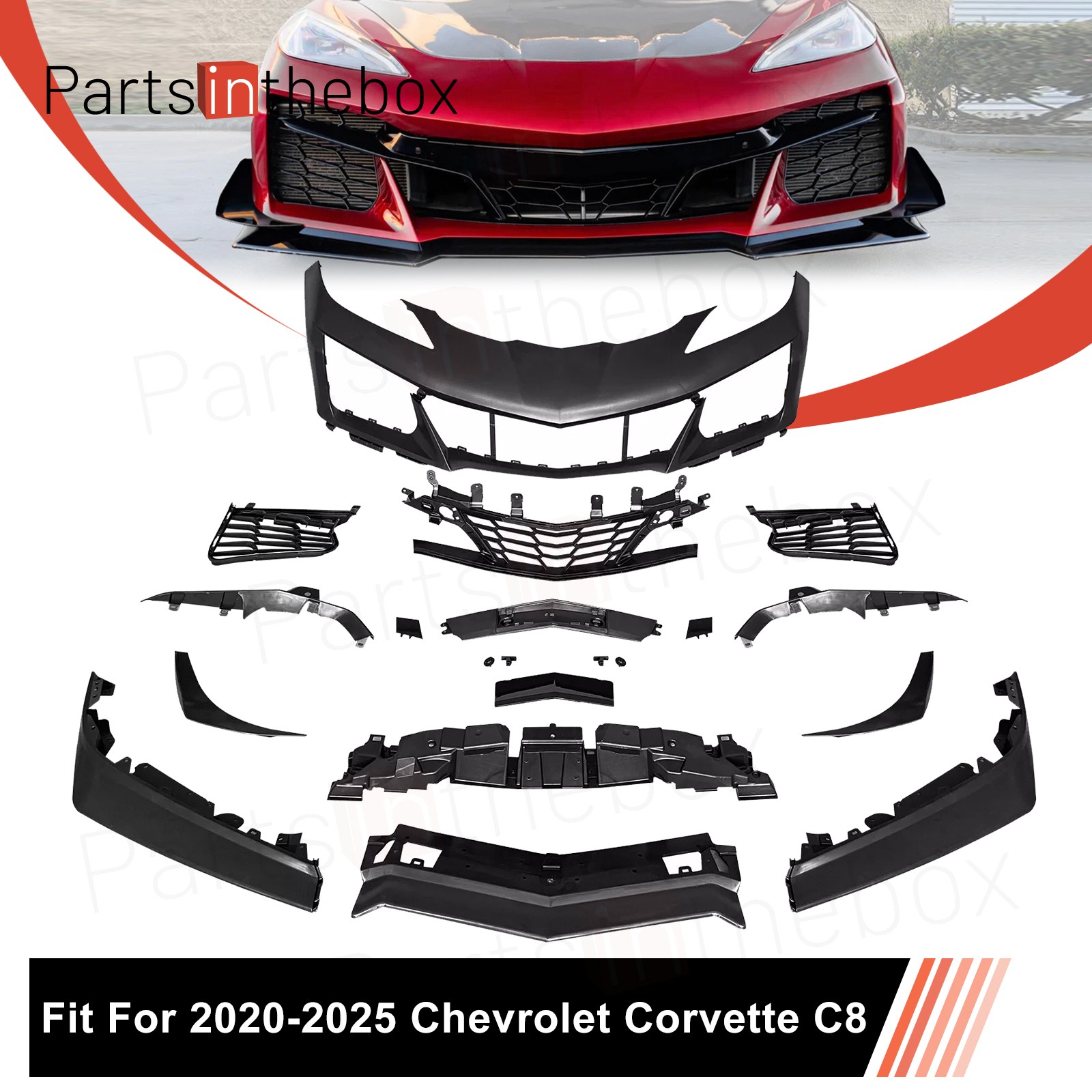 Z06 Style Complete Front Bumper Grille Conversion Kit For 2020-2025 Corvette C8