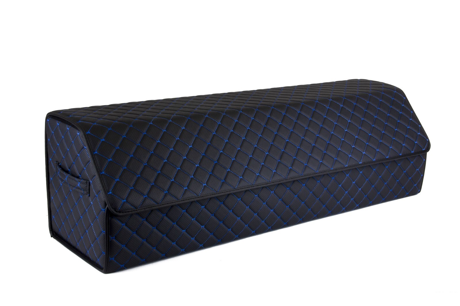 90L Large Foldable Storage | Trunk Organizer – Black PU Leather | Blue Stitch