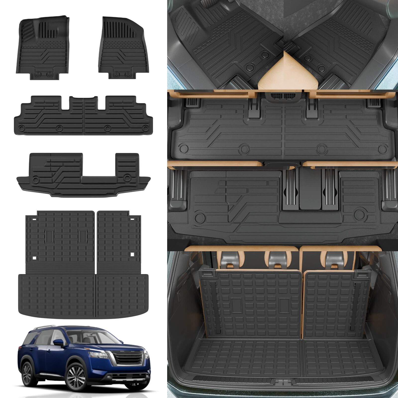 Floor Mats Fit Nissan Pathfinder 2022-2026 7&8-Seat Cargo Liner Backrest Mats 