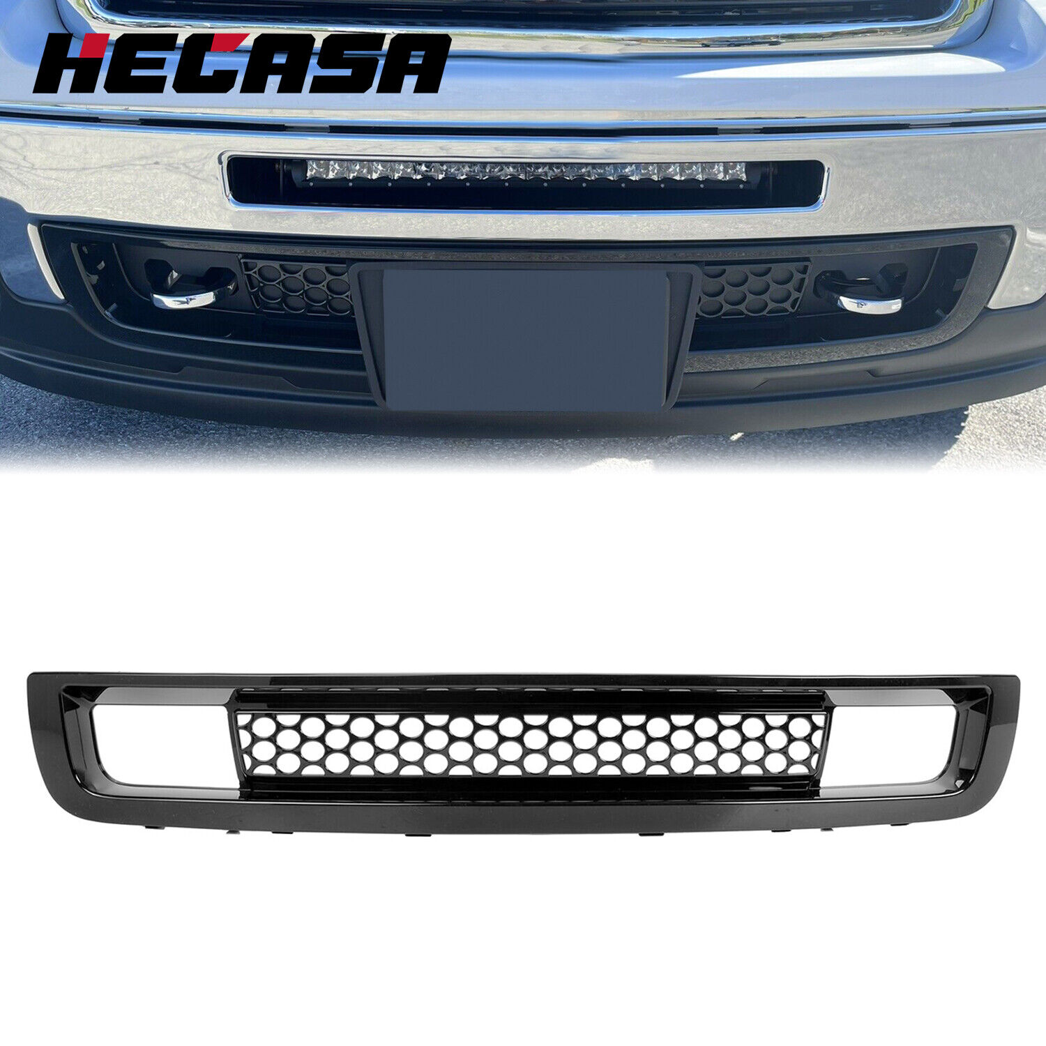HECASA Fits 2007-2013 GMC Sierra 1500 Denali Front Bumper Lower Grille Black