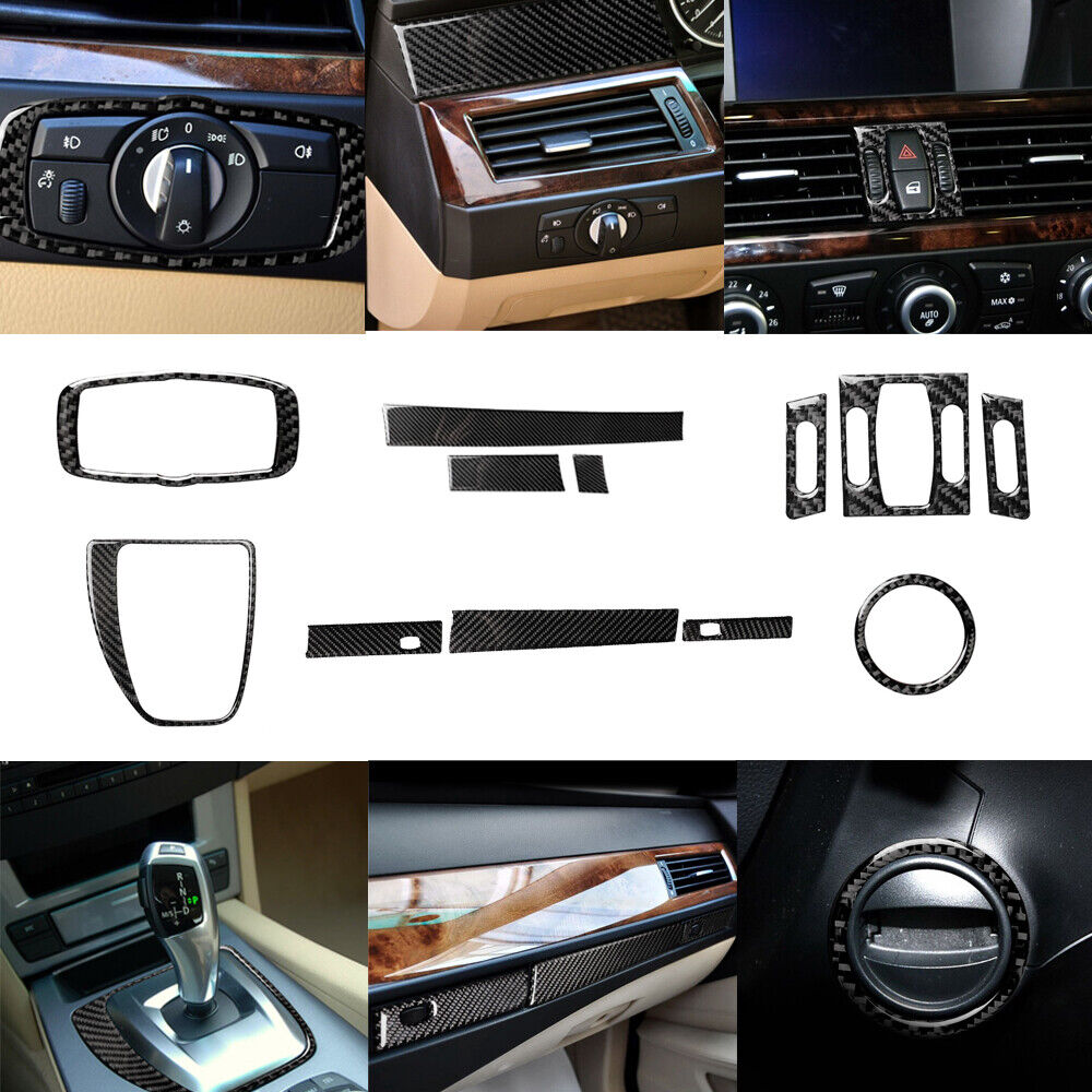 12Pcs Carbon Fiber Interior Decorative Cover Trim For BMW 5 Series E60 2004-2010