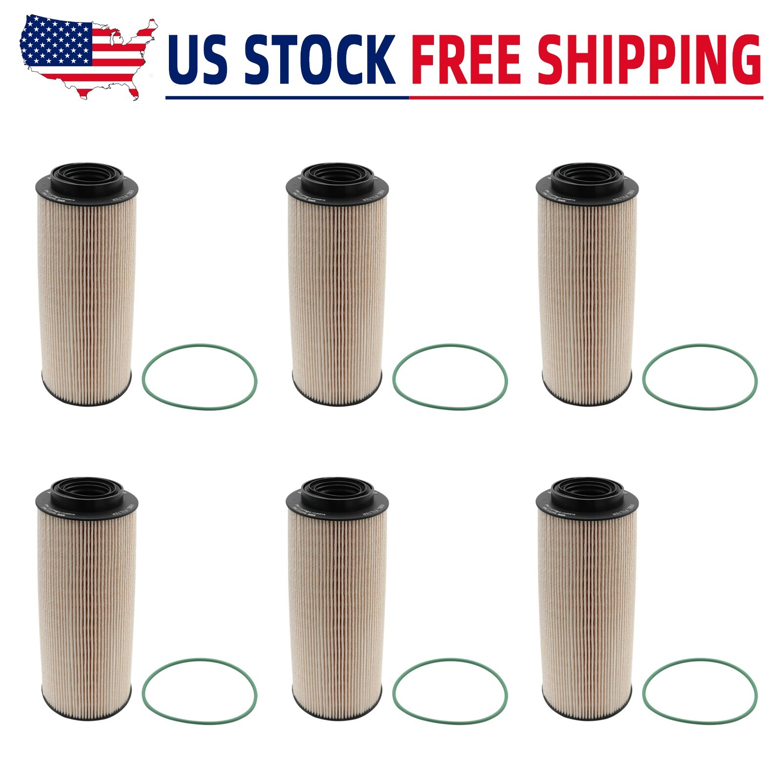 6PC New For 2164463 2164463PE 2277129 2277129PE Fuel Filter With Ring US