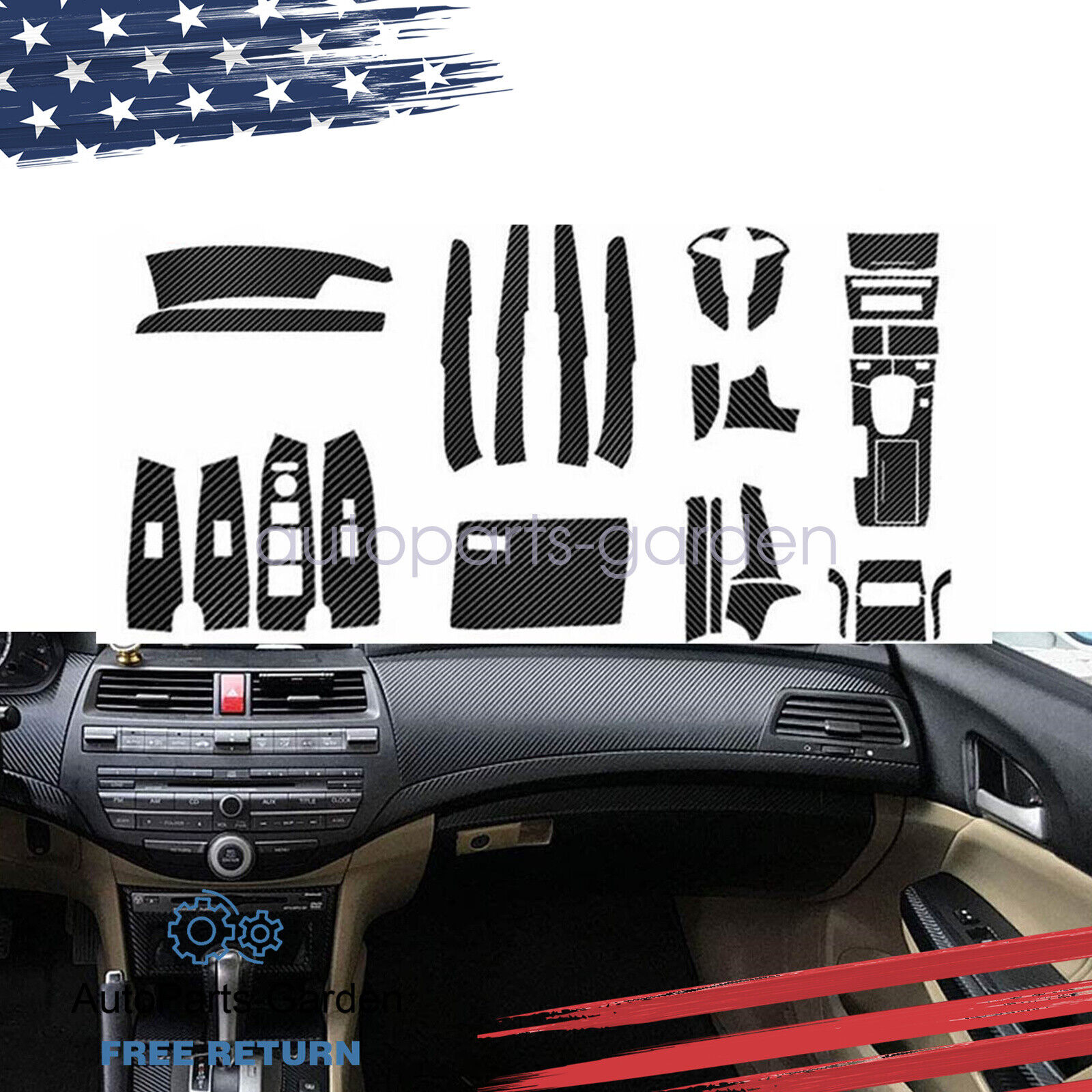 For Honda Accord 2008-2012 Carbon Fiber Style Decor Interior Kit Cover Trim 29PC