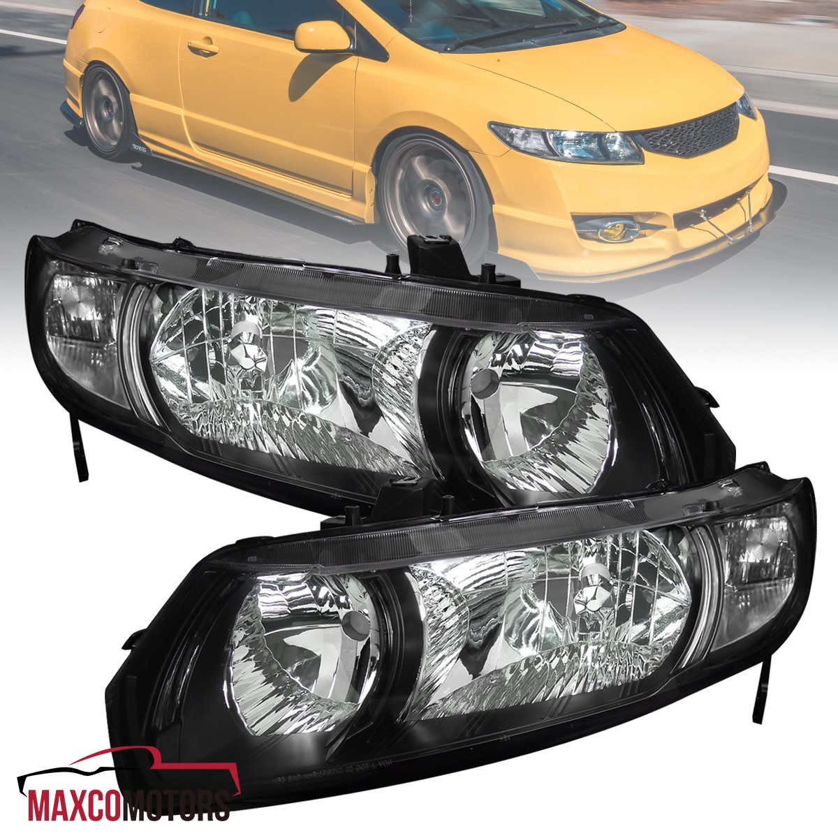 Black Headlights Fits 2006-2011 Honda Civic Coupe 2Dr Headlamps Left+Right Pair Black Headlights Fits 2006-2011 Honda Civic Coupe 2Dr Headlamps Left+Right Pair