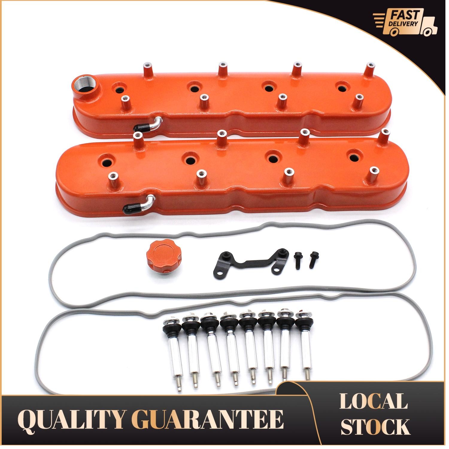 2PCS Aluminum Orange Tall LS Valve Covers For Chevy LS1 LS2 LS3 LS6 LSX 241-164