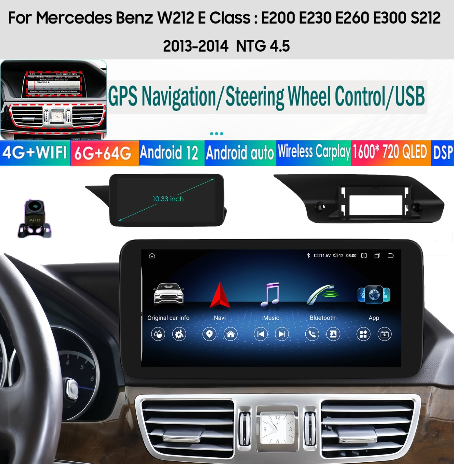 10.33 Android Screen Upgrade Stereo Mercedes Benz E class W212 S212 NTG4.5 64GB