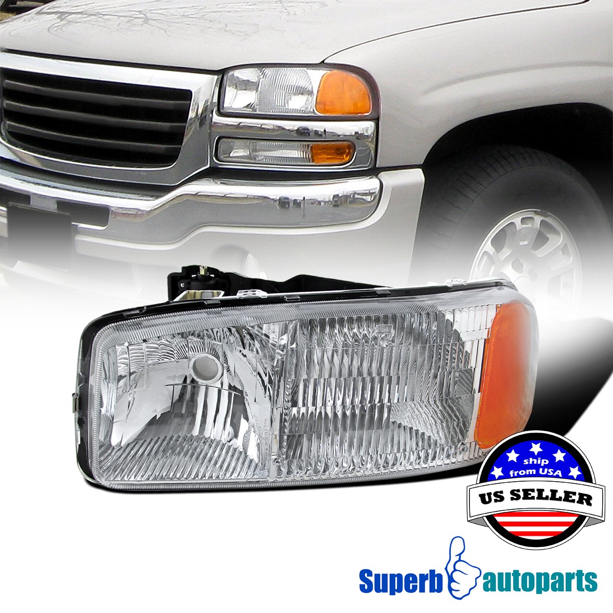 Fits GMC 99-06 Sierra 2001-2006 Yukon Denali XL Left Driver Side Headlight 1PC