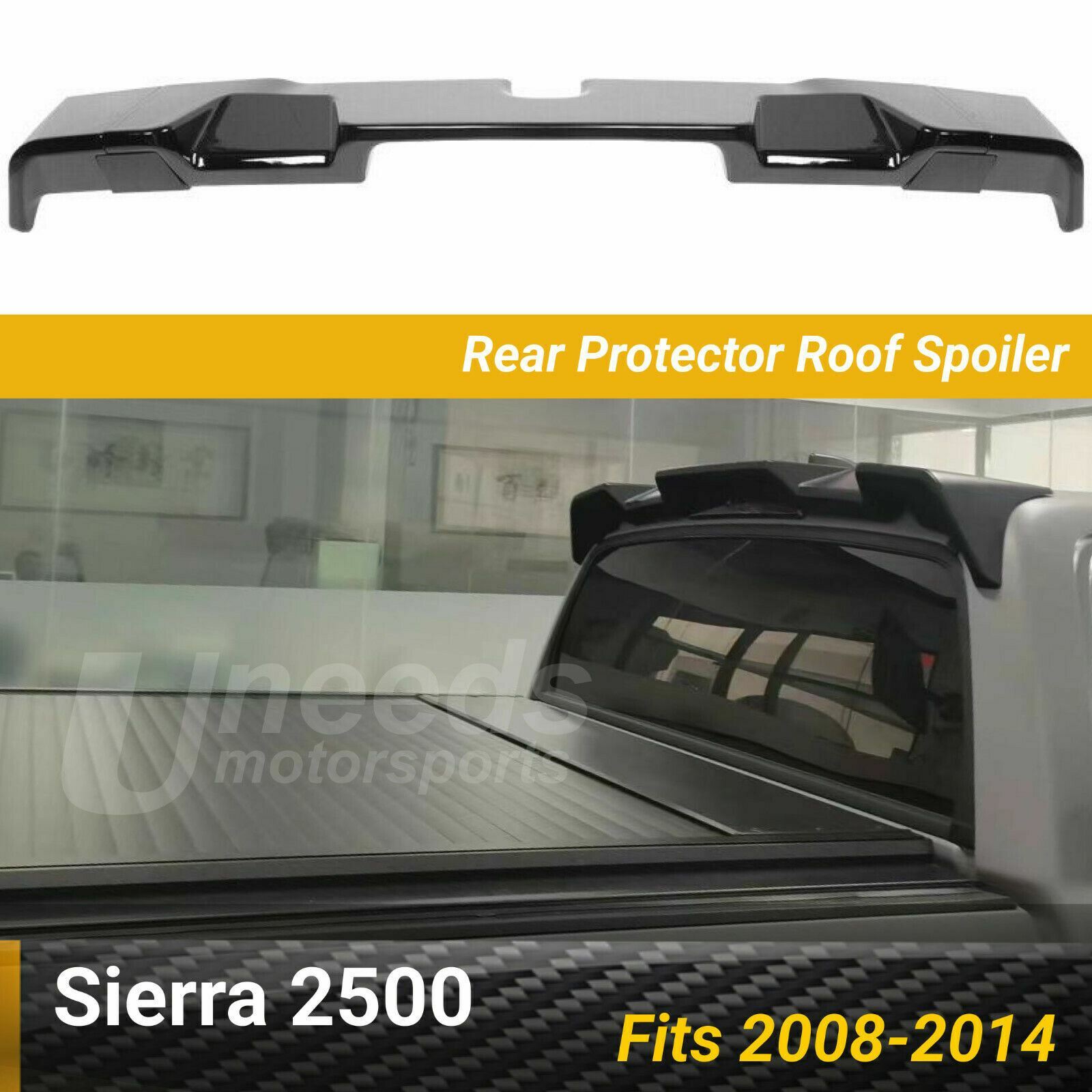 Fits 2008-2014 GMC Sierra 2500 HD Gloss Black Rear Protector Truck Cab Spoiler