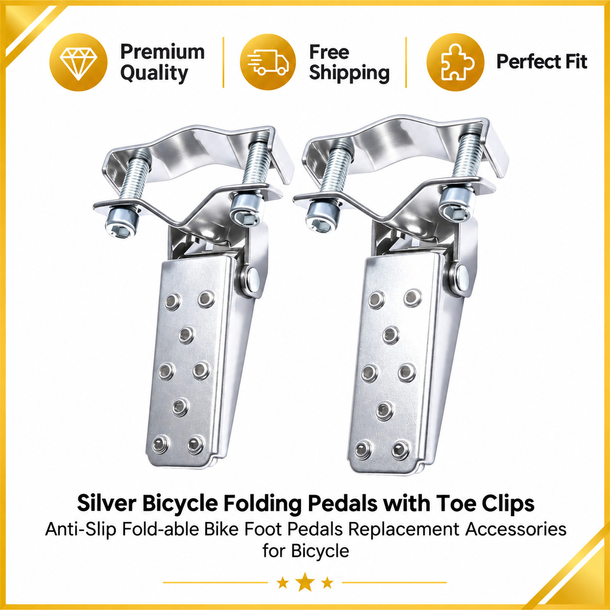 Silver Folding Motorcycle Foot Pegs Universal Bike Footpegs Pedal New