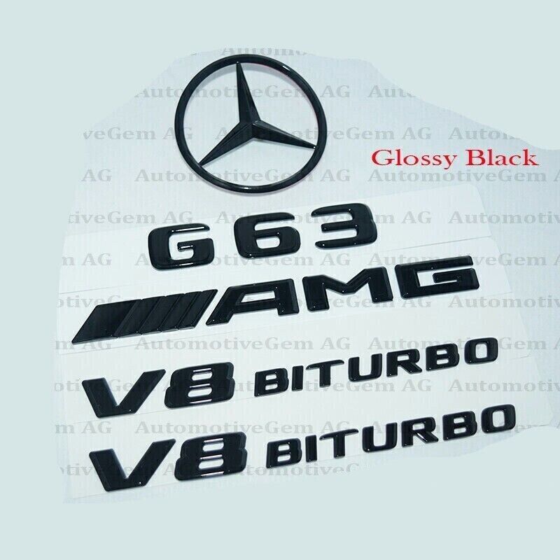 G63 AMG V8 BITURBO Rear Star Emblem Black Badge Combo Set for Mercede W463 W464