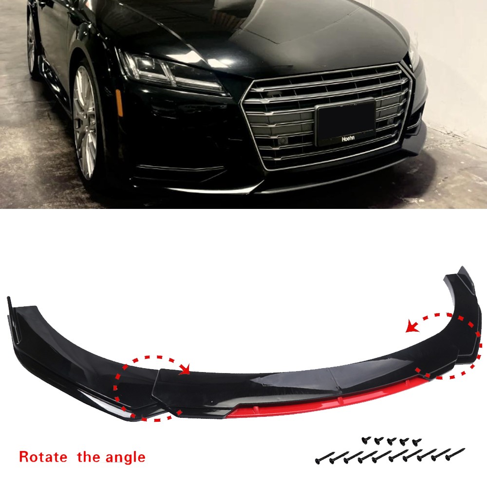 Car Front Bumper Chin Lip Splitter Spoiler Black+Red For Audi TTS Quattro Coupe
