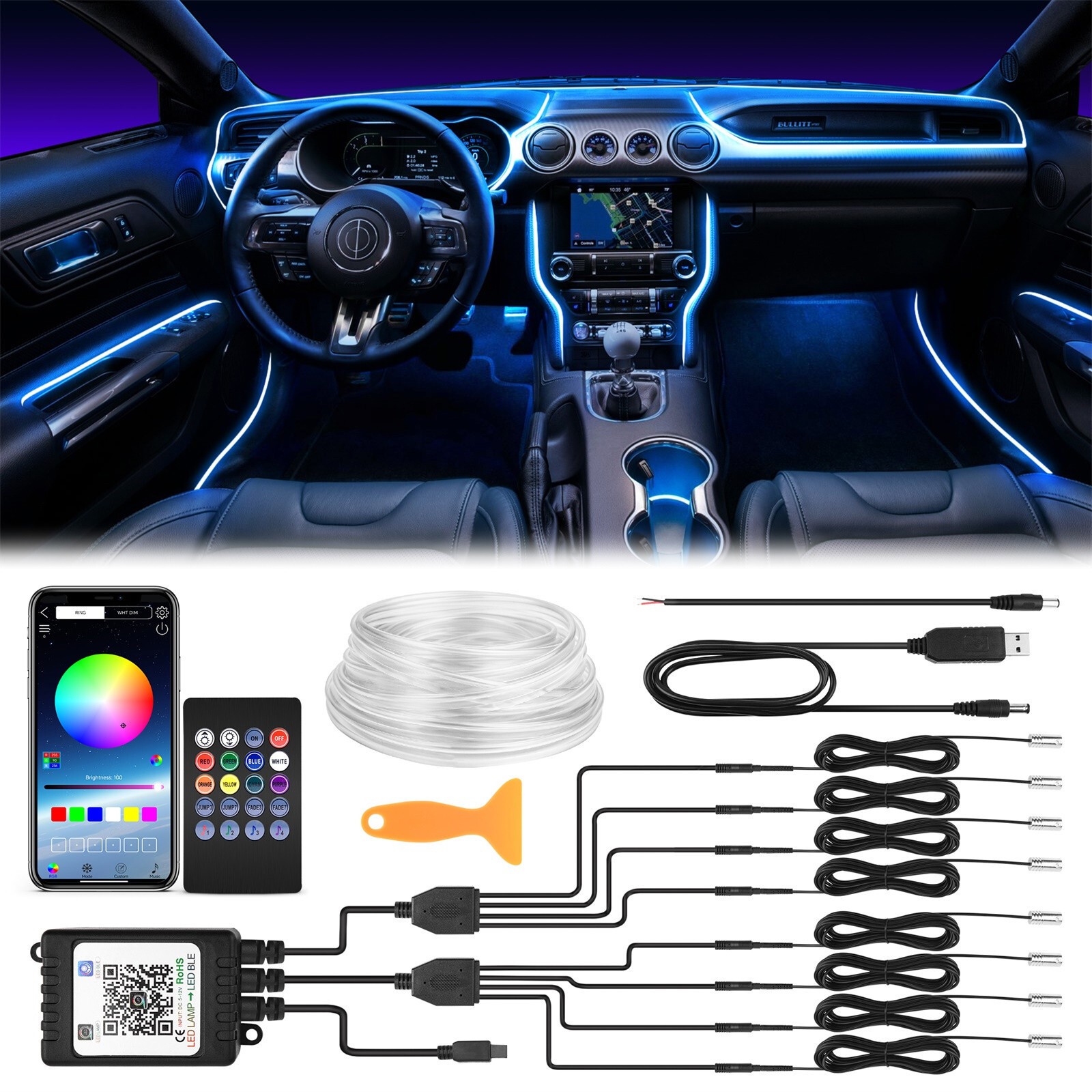 10M RGB LED Car Interior Strip Light Atmosphere Neon Ambient Lighting Door Light 10M RGB LED Car Interior Strip Light Atmosphere Neon Ambient Lighting Door Light