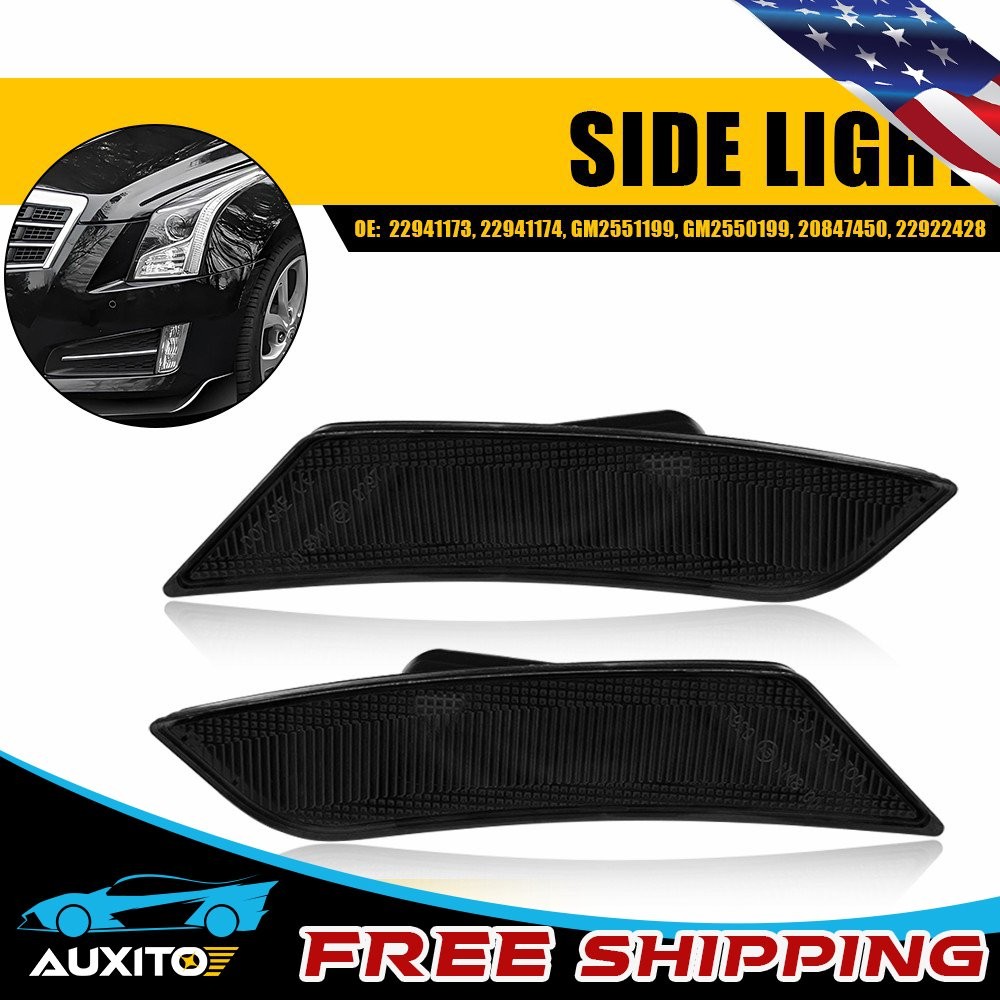 2X ABS Smoked Side Marker Signal Light ONLY Housings 2013-2014 For Cadillac ATS