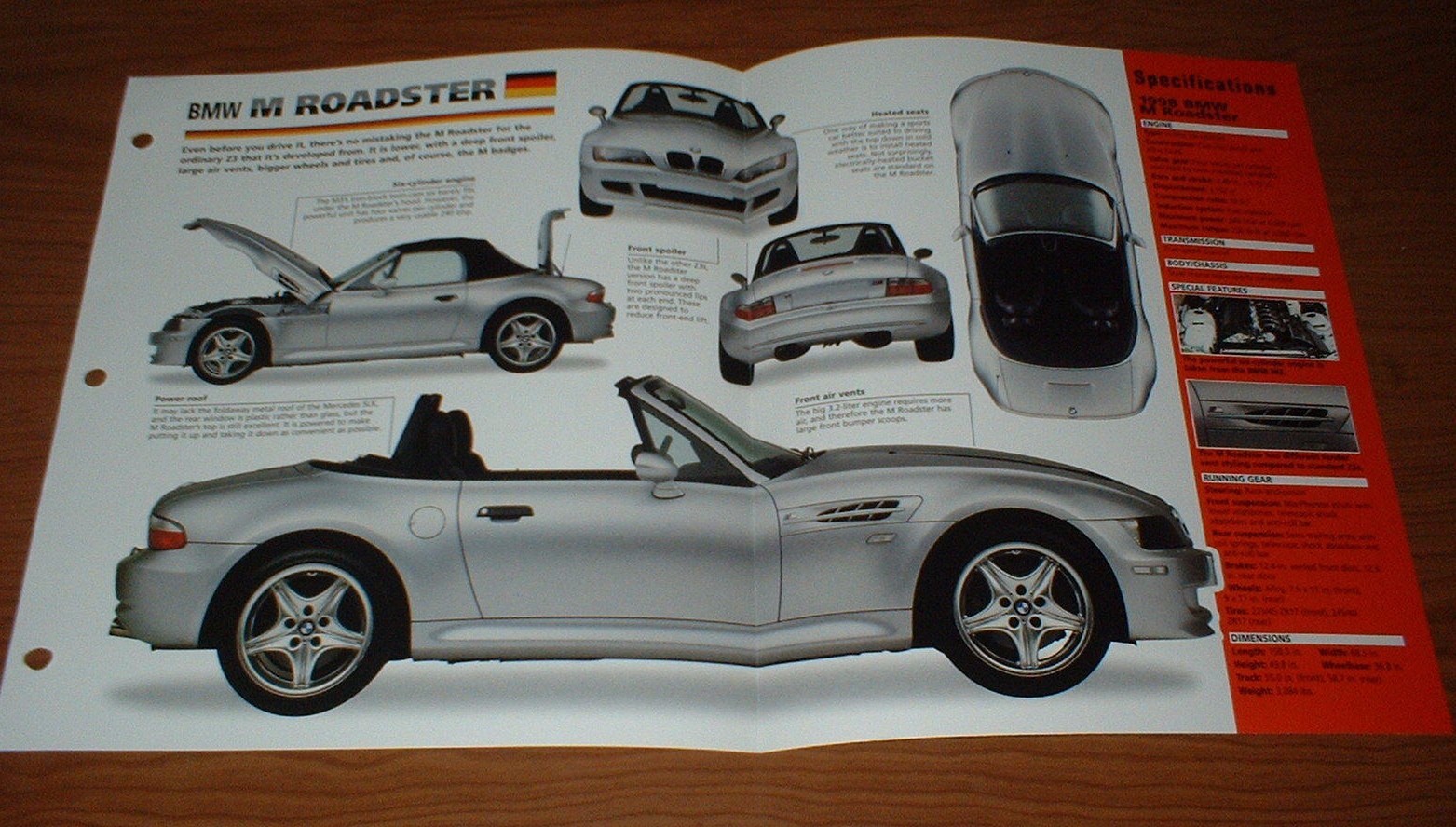 1998 BMW M Roadster Spec Sheet Brochure Photo Info Pamphlet 98 97