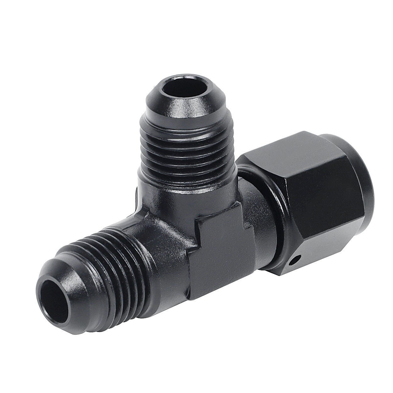 LokoCar 6AN Flare Male Tee Fitting Adapter with AN6 Female Swivel on Run Black LokoCar 6AN Flare Male Tee Fitting Adapter with AN6 Female Swivel on Run Black
