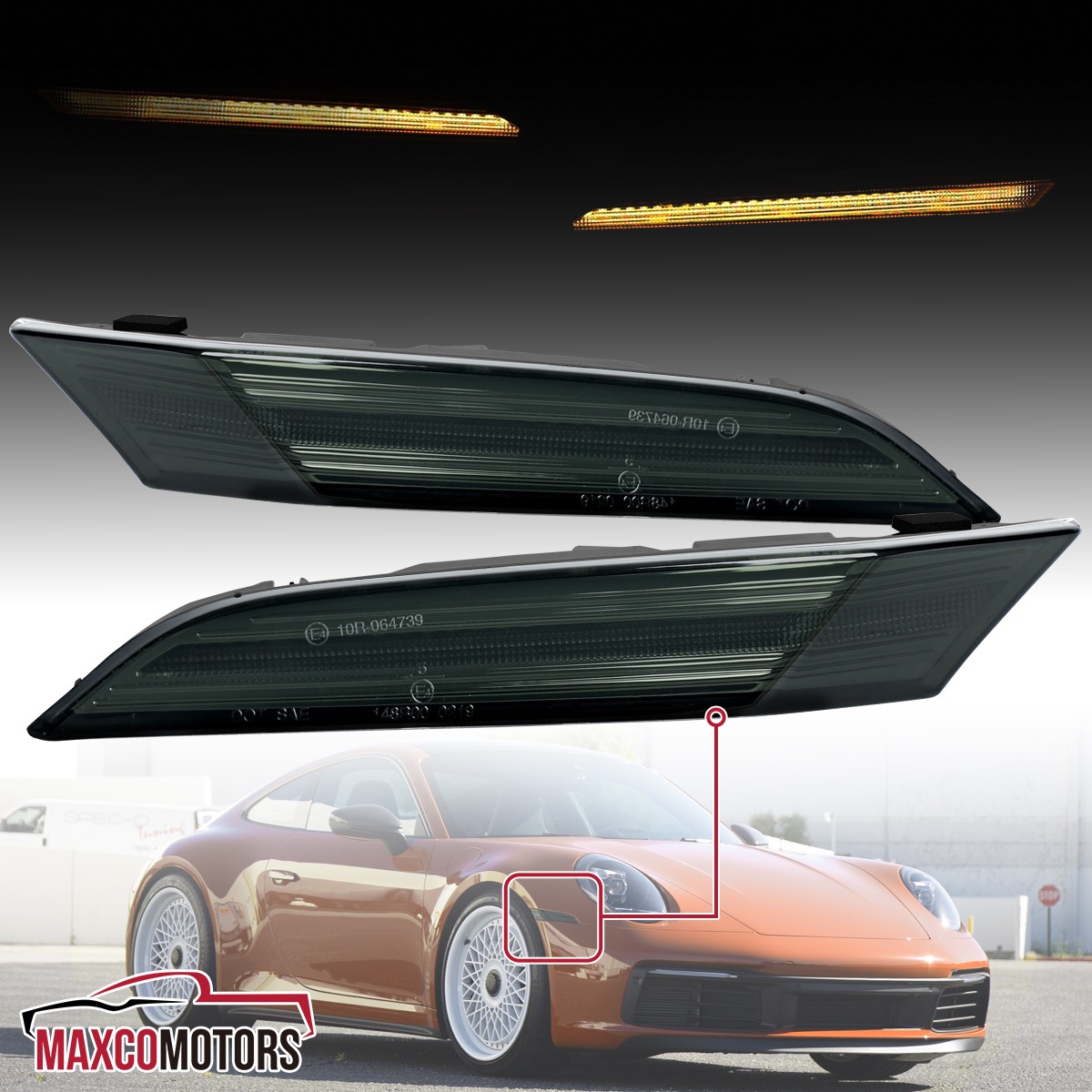 Side Marker Lights Fits 2019-2025 Porsche 911 992 Sequential Smoke LED Signal Side Marker Lights Fits 2019-2025 Porsche 911 992 Sequential Smoke LED Signal