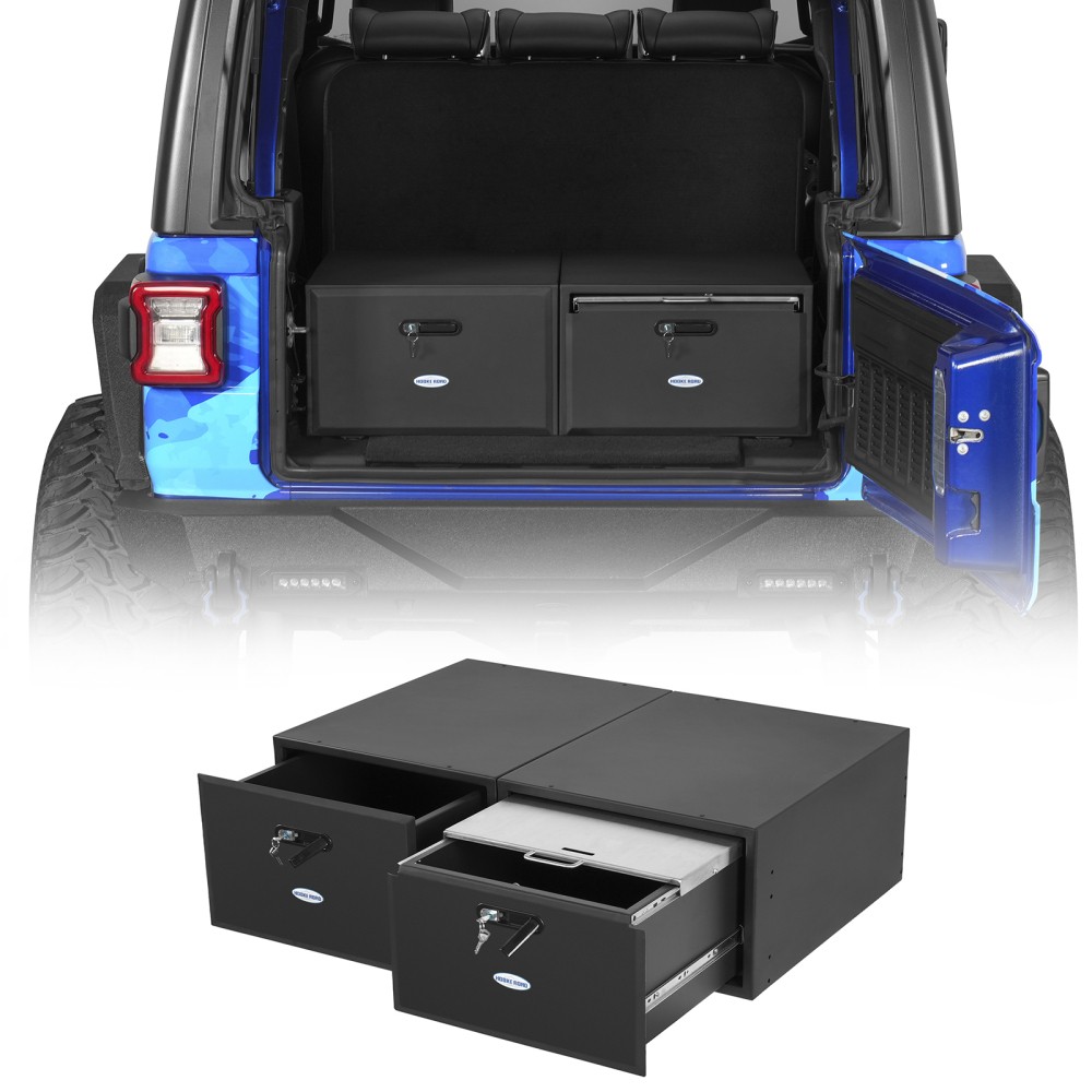 Trunk Dual Drawer Storage System for 2007-2026 Jeep Wrangler JK JL Ford Bronco Trunk Dual Drawer Storage System for 2007-2026 Jeep Wrangler JK JL Ford Bronco