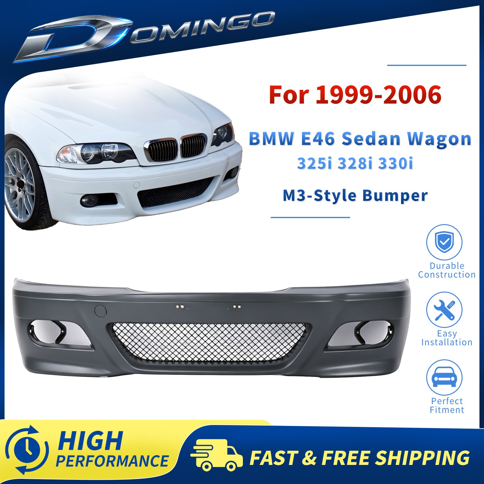 M3-Front Bumper Cover For 1999-2006 BMW E46 Sedan Wagon 325i 328i 330i M3-Style