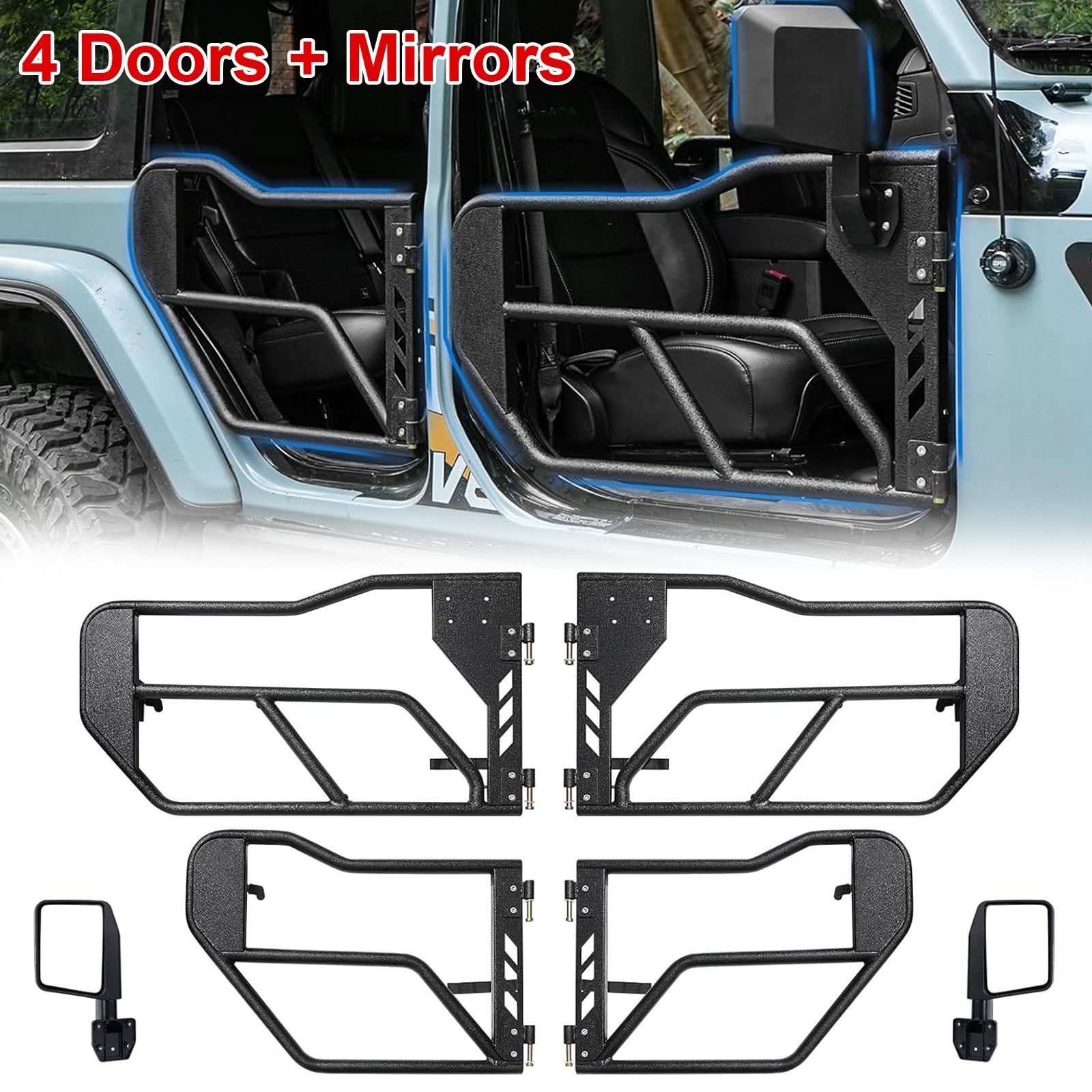 4X Tube Doors & Mirrors,Tubular Door For 2018-2026 Jeep Wrangler JL/JLU JT 4Door 4X Tube Doors & Mirrors,Tubular Door For 2018-2026 Jeep Wrangler JL/JLU JT 4Door