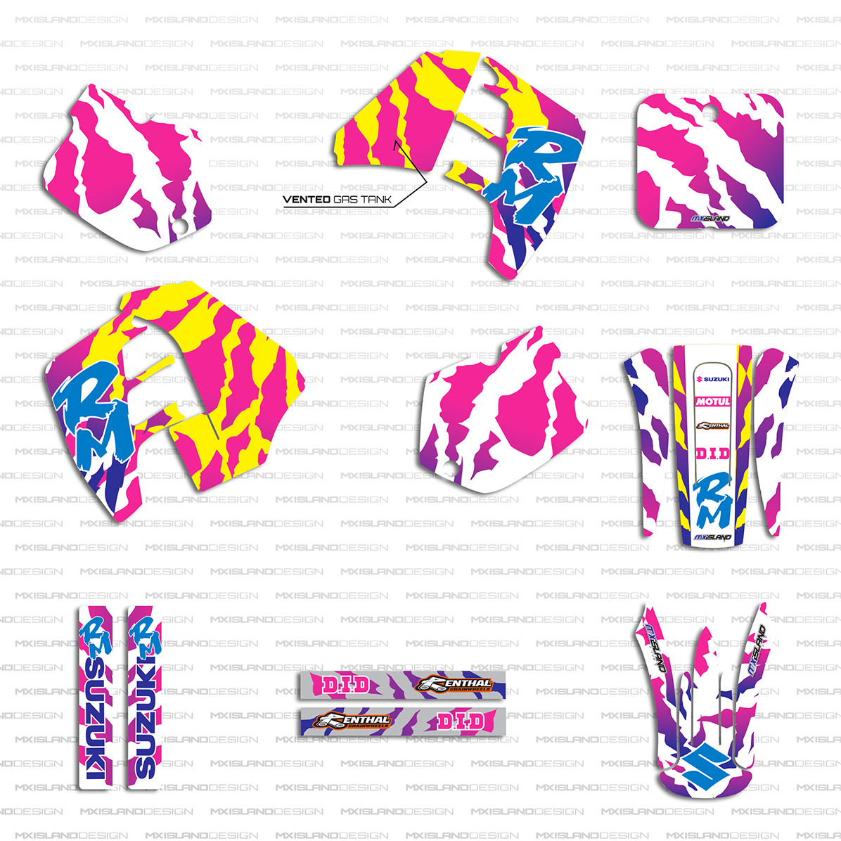 1989 1990 1991 1992 Suzuki RM 125 Retro Magenta Motocross Graphics Kit MX Decals