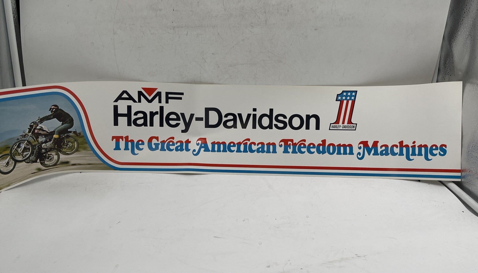 Original AMF Harley Davidson Poster The Great American Freedom Machines  36”x8”