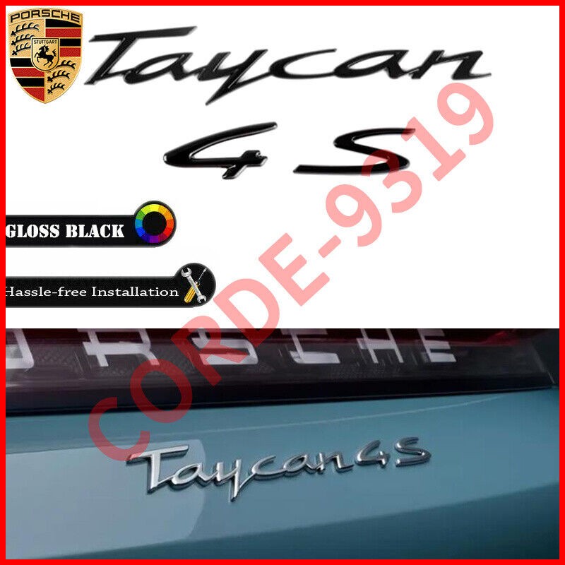 Gloss Black Porsche Taycan 4 S Letters Rear Badge Emblem Set Look Deck lid OEM Gloss Black Porsche Taycan 4 S Letters Rear Badge Emblem Set Look Deck lid OEM