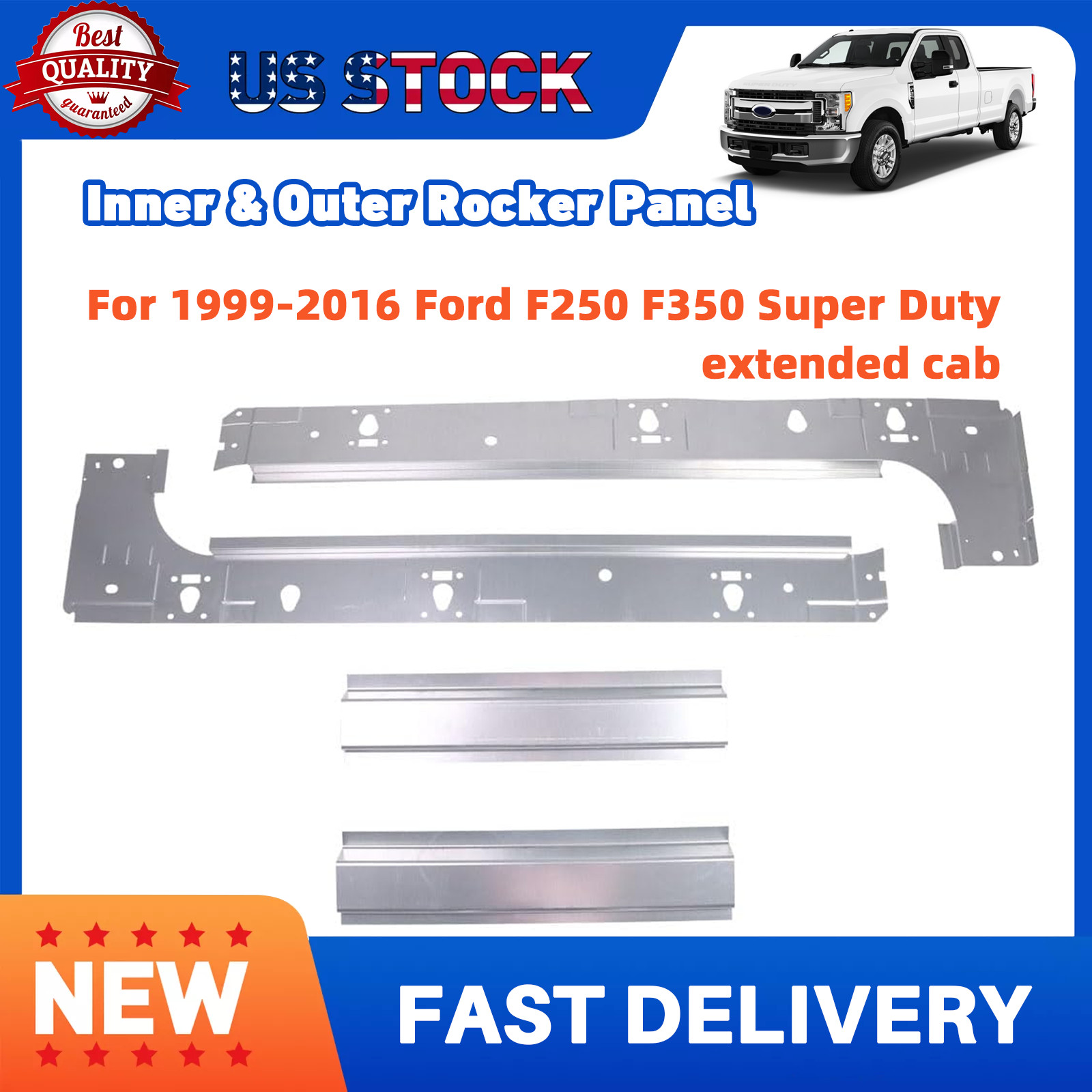 Inner & Outer Rocker Panel for 1999-2016 Ford F250 F350 Super Duty Extended Cab