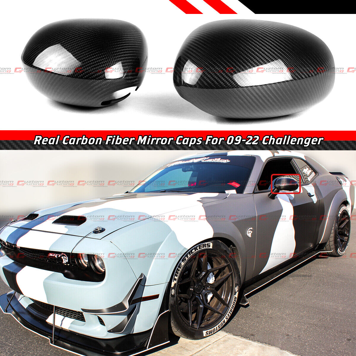 FOR 2009-2022 DODGE CHALLENGER REAL CARBON FIBER SIDE MIRROR COVER CAPS OVERLAY
