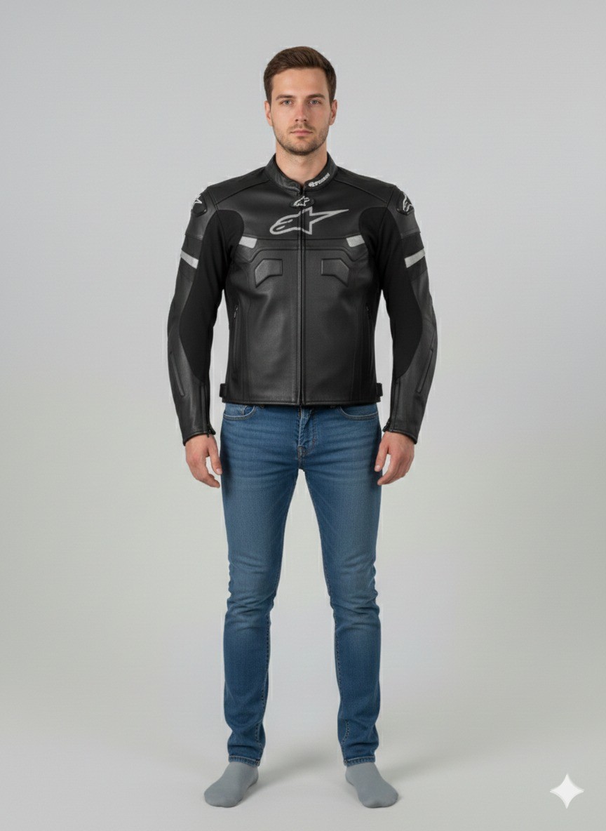 Alphinstars Motorcycle racing leather Jacket- Black and Grey Riding Jacket Alphinstars Motorcycle racing leather Jacket- Black and Grey Riding Jacket