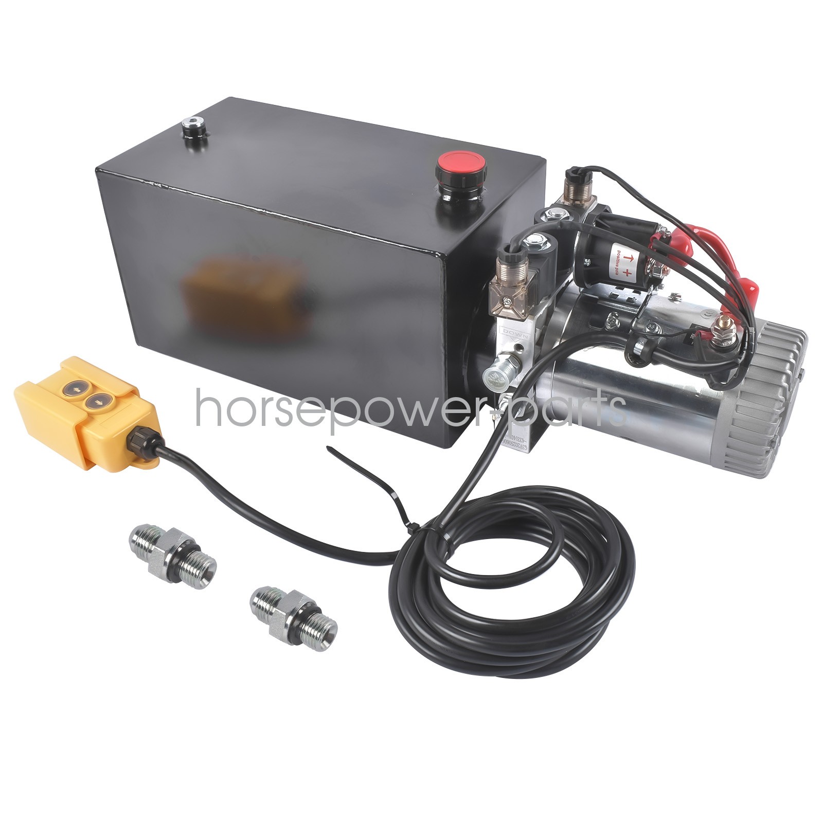 DC 12V Electric Hydraulic Pump Unit Metal Reservoir Double Acting 10 Quart