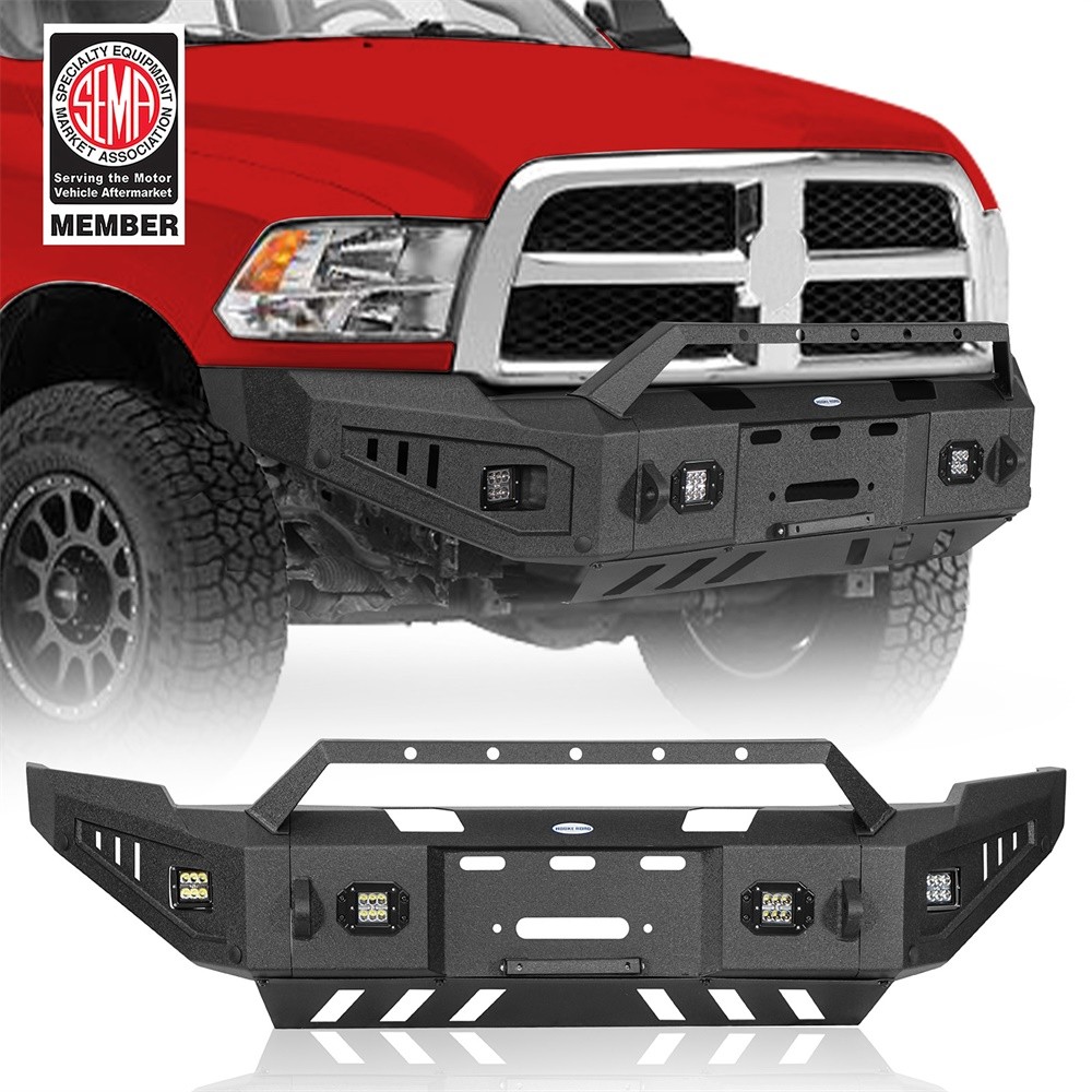 For 2010-2018 Dodge Ram 2500 3500 Front Bumper w/Winch & Skid Plate,LED Lights