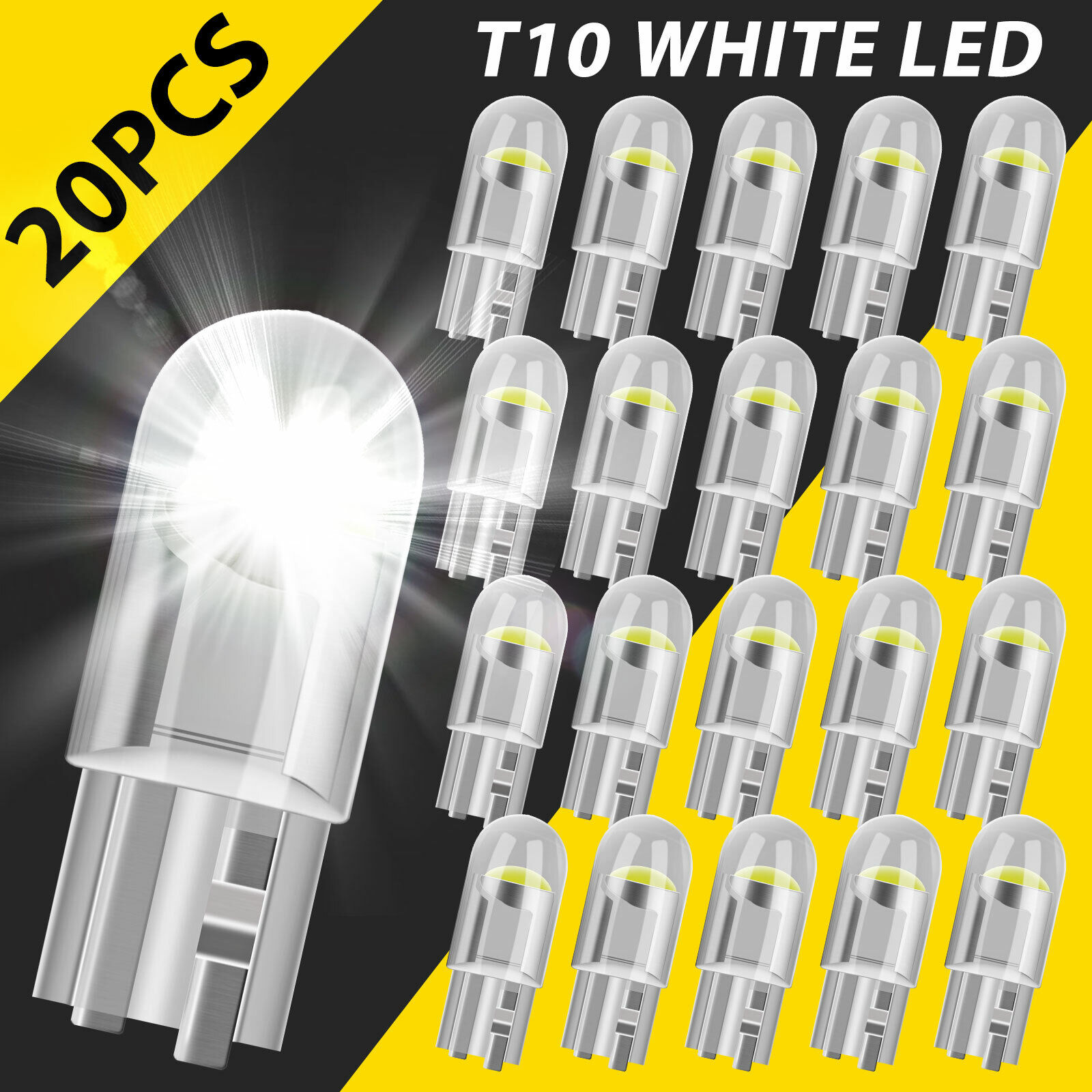 20X T10 194 168 W5W 2825 COB LED License Plate Interior Light Bulbs 6000K White