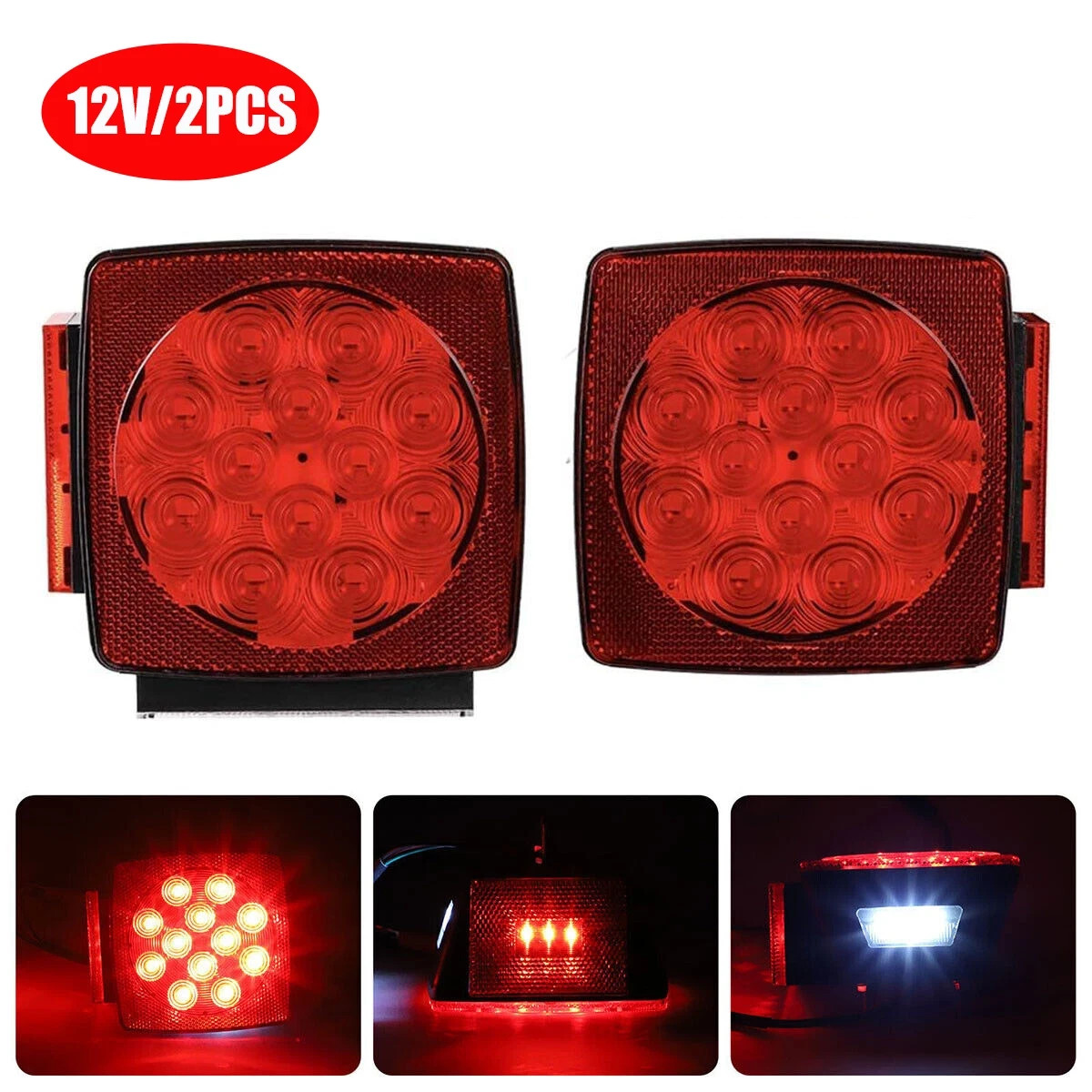 2PCS Rear LED Submersible Square Trailer Tail Lights Kit Boat Truck Waterproof 2PCS Rear LED Submersible Square Trailer Tail Lights Kit Boat Truck Waterproof