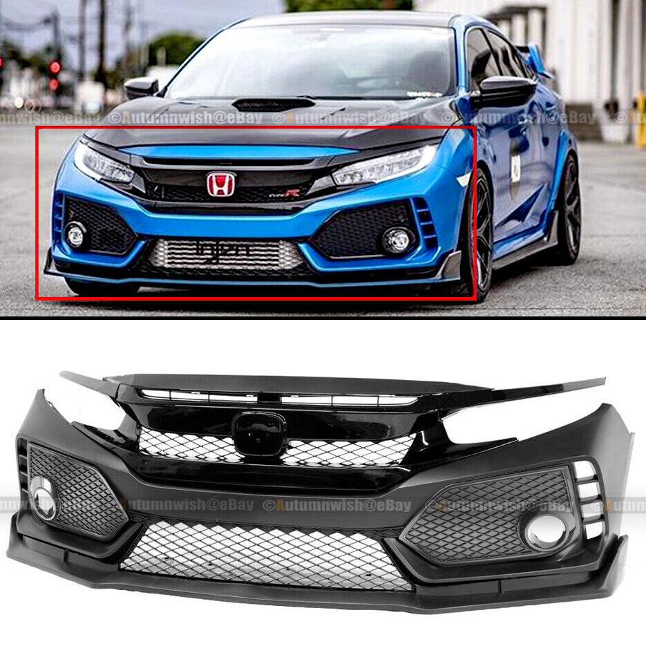 For 16-18 Honda Civic 10th 8PCS Type R Front Bumper Cover Grille Conversion Kit