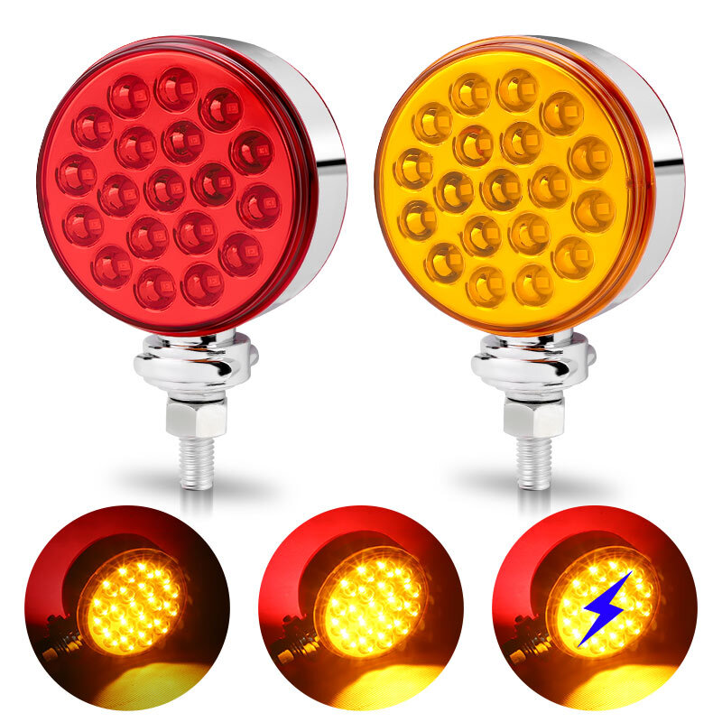 2x LED Dual Face Fender Turn Signal Side Marker Light Amber/Red Round Semi Truck
