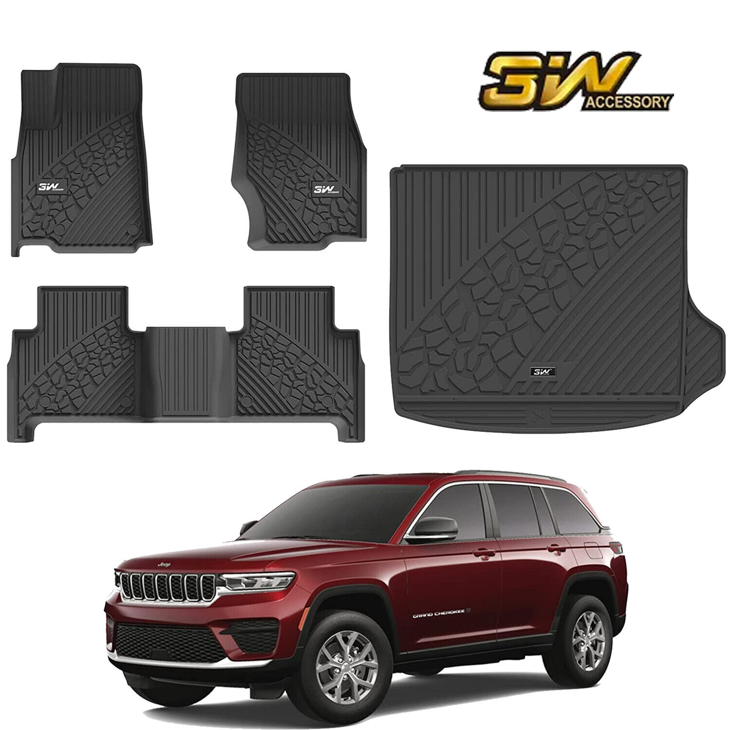 3W Floor Mats&Cargo Liner for 2022-2024 Jeep Grand Cherokee (Non L) TPE 2 Rows