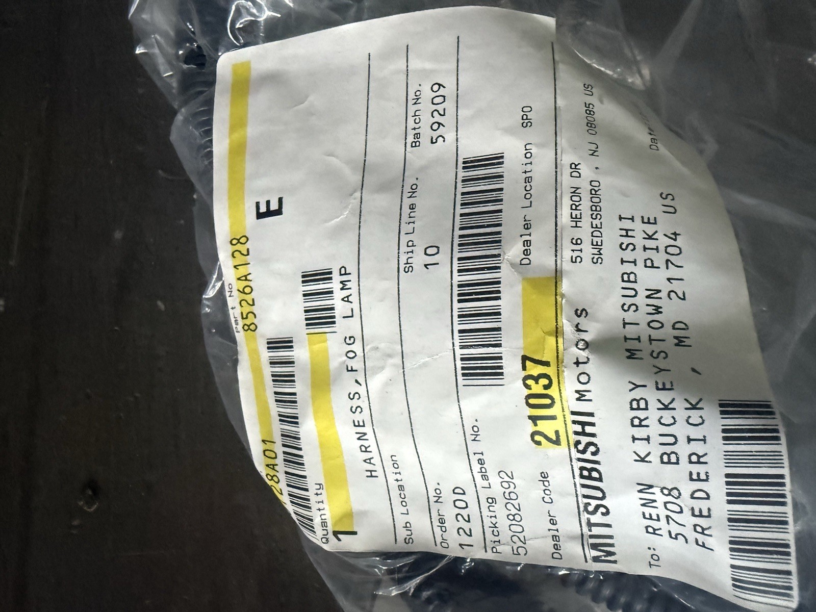 Genuine Mitsubishi Harness Fog Lamp 8526A128 Genuine Mitsubishi Harness Fog Lamp 8526A128