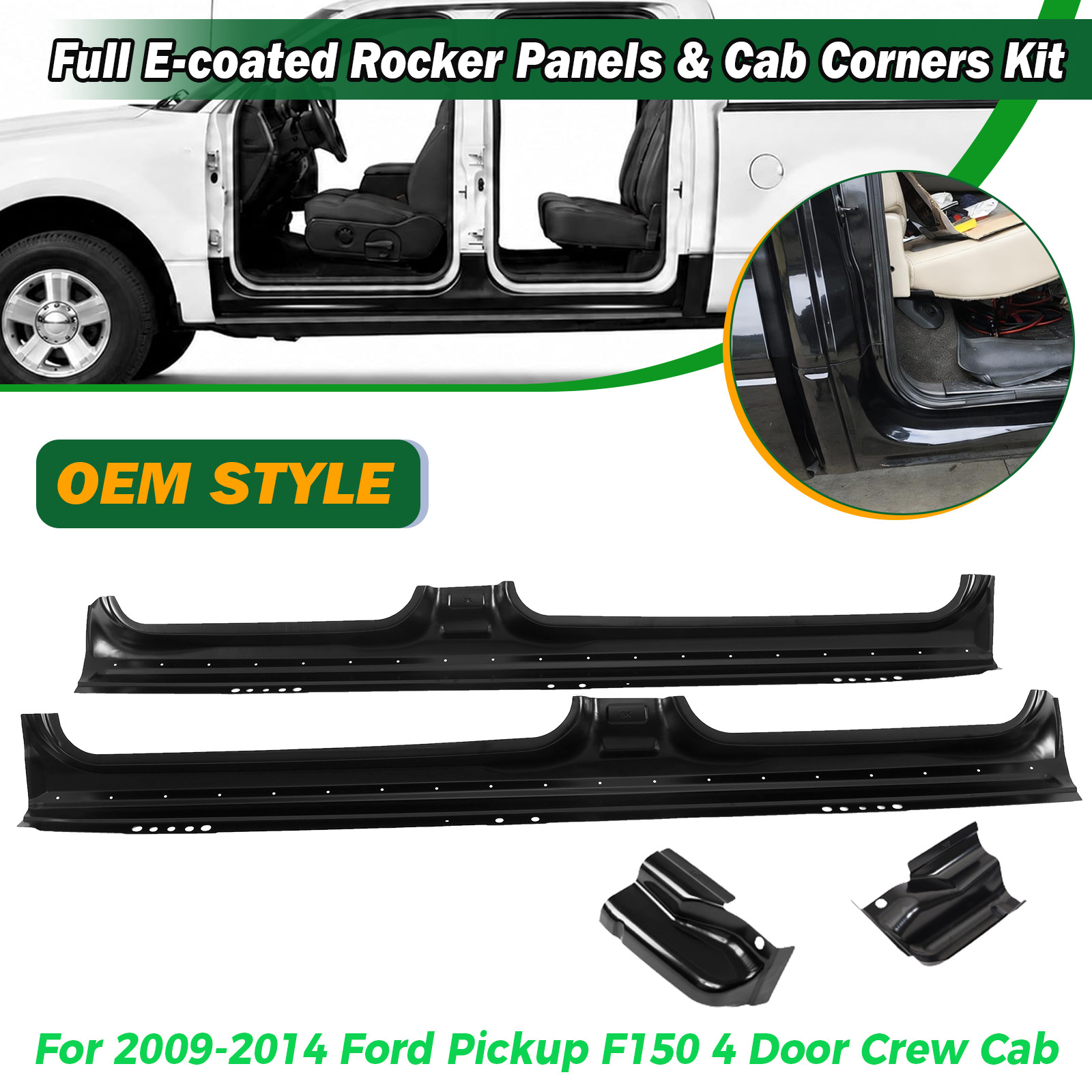 Rust Repair Cab Corner Rocker Panel Pair For 2009-2014 F150 SuperCrew Cab 4 Door