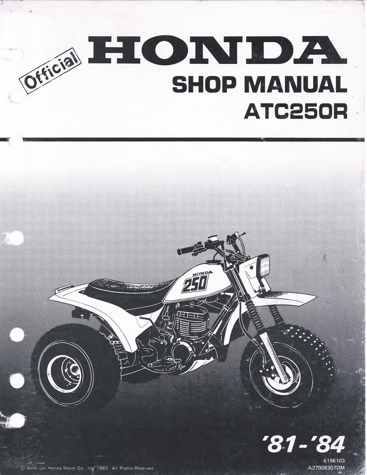 1981-1984 Honda ATC250R ATC 250R Three Wheeler Service Shop Repair Manual